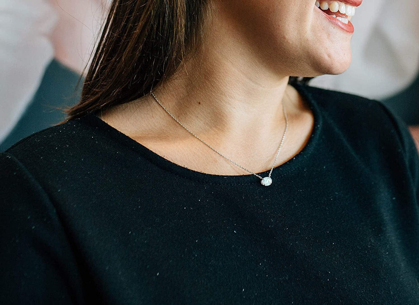 Sterling Silver Opal Necklace, 925 Sterling Silver, Small Dainty Oval Opal Jewelry for Women, Gemstone Necklaces, Womens Jewelry, Simple Rose Gold Necklaces for Women