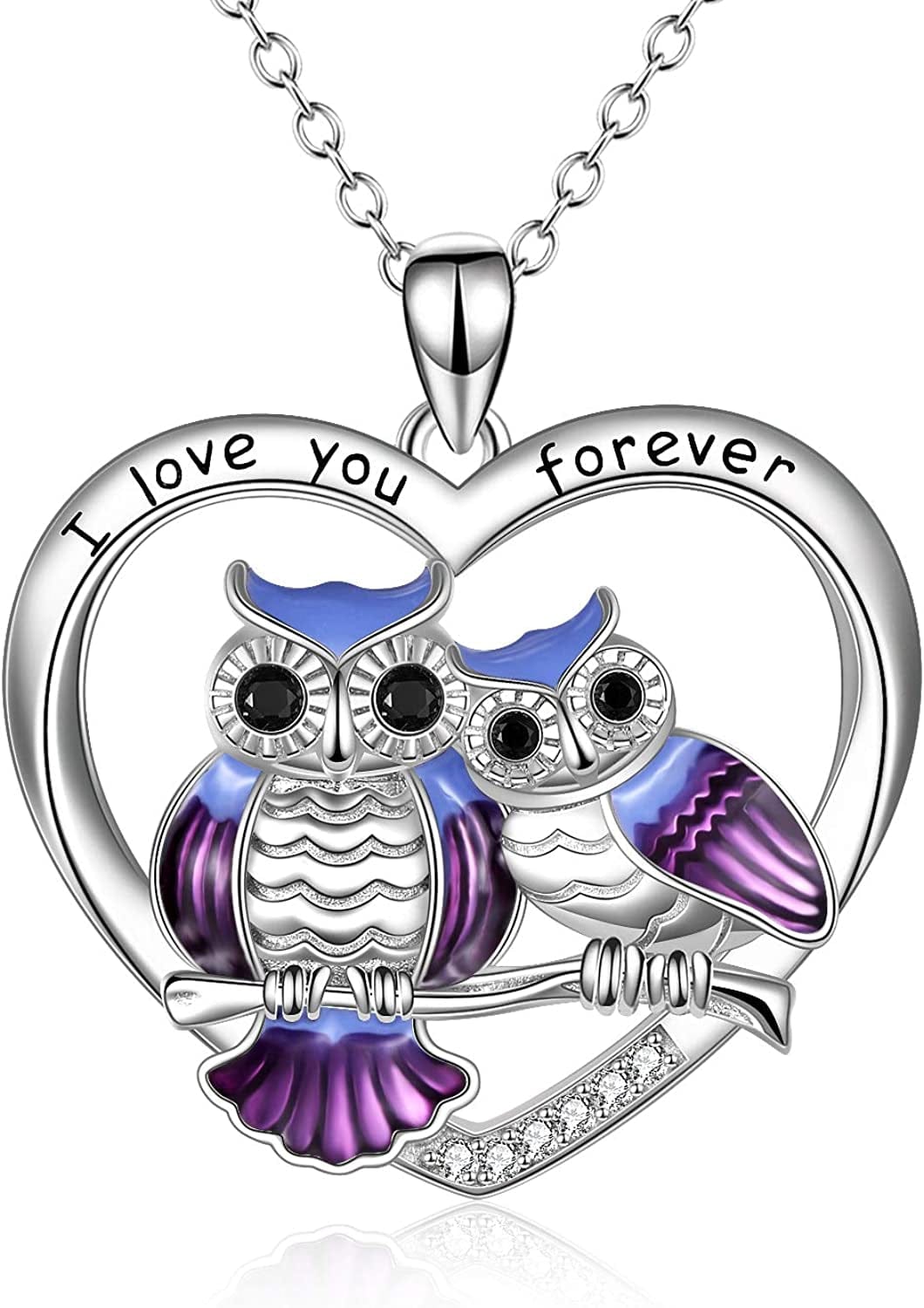 Sterling Silver Owl Necklace Mother Daughter Owl Lover Bird Pendant Necklace Mother'S Day Gifts for Women Grandmother Daughter Mom Purple owl pendant