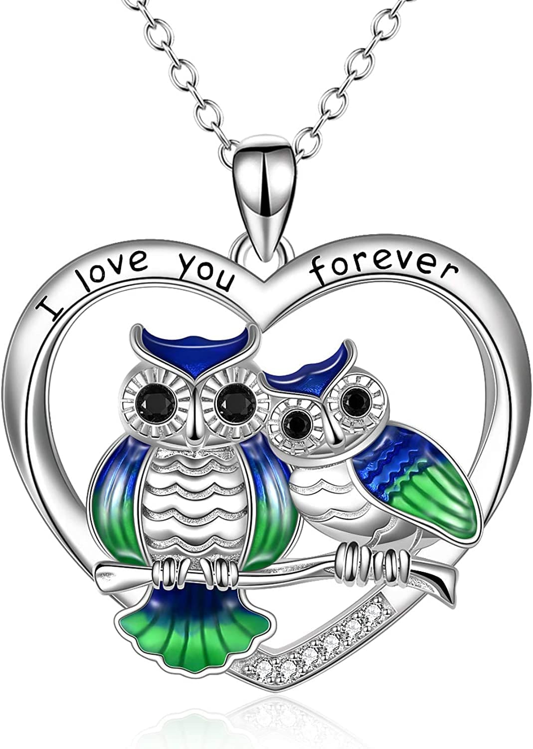 Sterling Silver Owl Necklace Mother Daughter Owl Lover Bird Pendant Necklace Mother'S Day Gifts for Women Grandmother Daughter Mom Green owl pendant