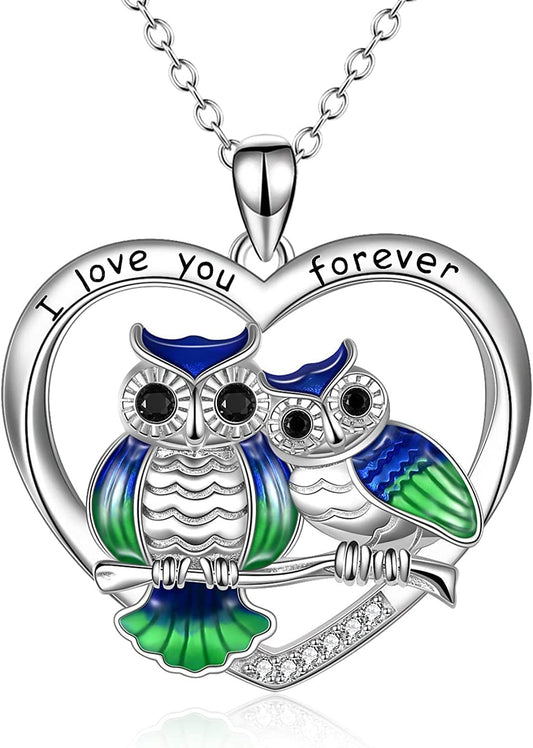 Sterling Silver Owl Necklace Mother Daughter Owl Lover Bird Pendant Necklace Mother'S Day Gifts for Women Grandmother Daughter Mom Green owl pendant