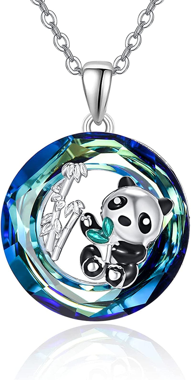 Sterling Silver Panda Necklace Lovely Panda Bamboo Pendant Heart Engraved Pendant Necklace Mother Panda Jewelry Gifts for Women Daughter Panda Lover Crystal Panda