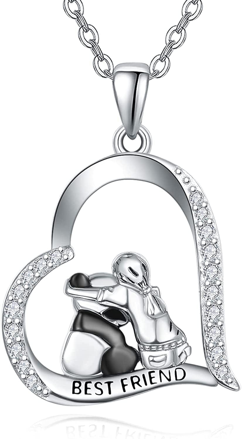 Sterling Silver Panda Necklace Lovely Panda Bamboo Pendant Heart Engraved Pendant Necklace Mother Panda Jewelry Gifts for Women Daughter Panda Lover Best Friend Panda