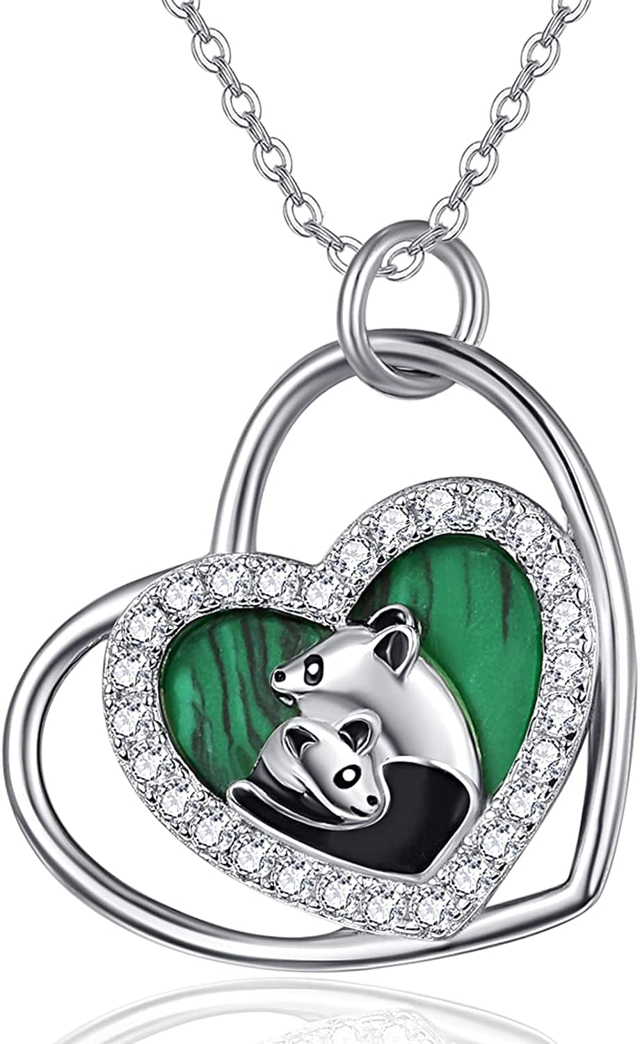 Sterling Silver Panda Necklace Lovely Panda Bamboo Pendant Heart Engraved Pendant Necklace Mother Panda Jewelry Gifts for Women Daughter Panda Lover Hug Panda
