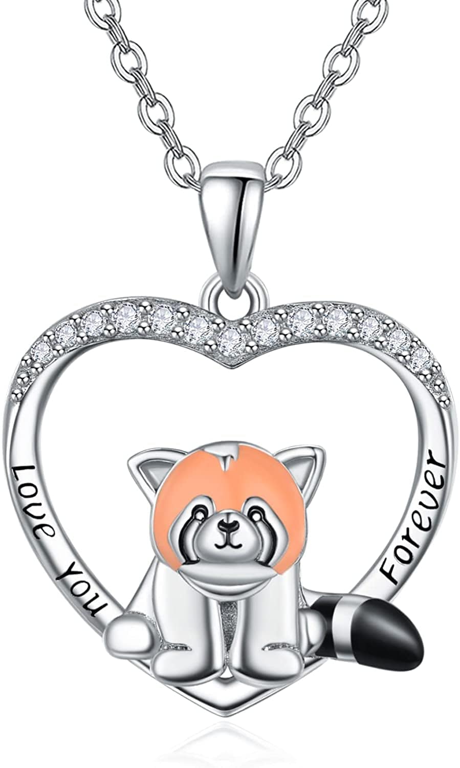 Sterling Silver Panda Necklace Lovely Panda Bamboo Pendant Heart Engraved Pendant Necklace Mother Panda Jewelry Gifts for Women Daughter Panda Lover Red Panda