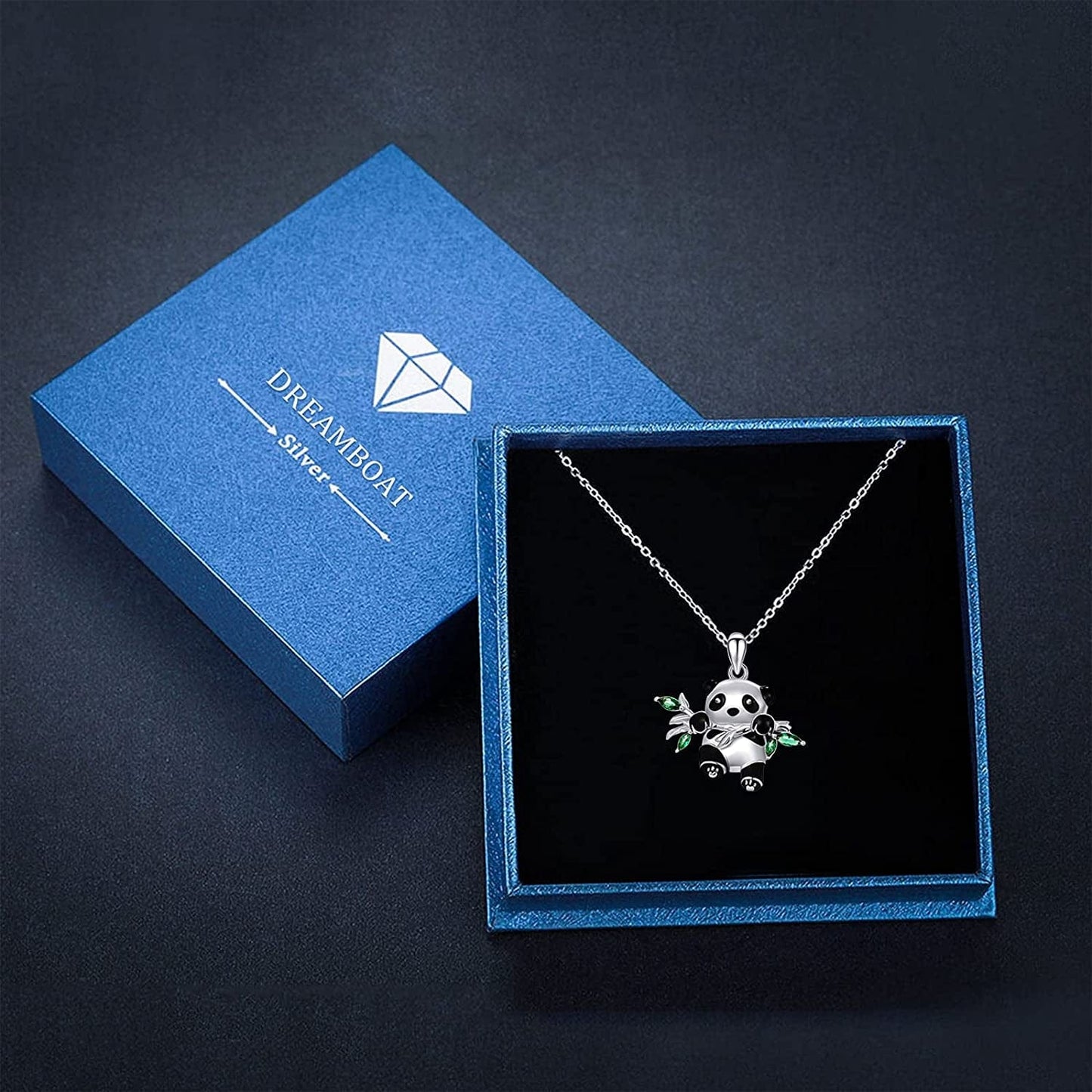 Sterling Silver Panda Necklace Lovely Panda Bamboo Pendant Heart Engraved Pendant Necklace Mother Panda Jewelry Gifts for Women Daughter Panda Lover