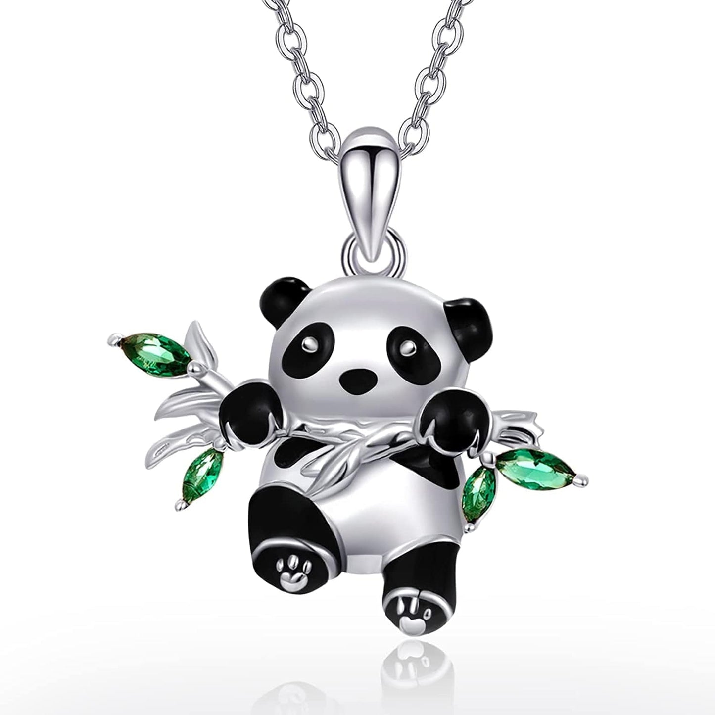 Sterling Silver Panda Necklace Lovely Panda Bamboo Pendant Heart Engraved Pendant Necklace Mother Panda Jewelry Gifts for Women Daughter Panda Lover Lovely Panda