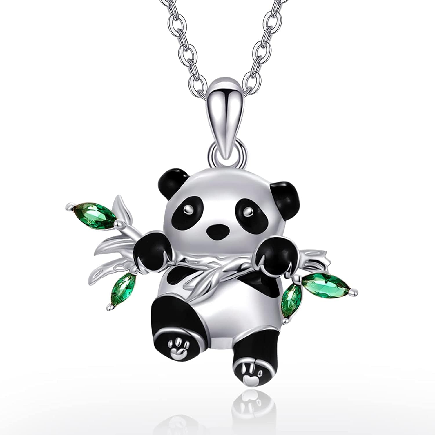 Sterling Silver Panda Necklace Lovely Panda Bamboo Pendant Heart Engraved Pendant Necklace Mother Panda Jewelry Gifts for Women Daughter Panda Lover Lovely Panda