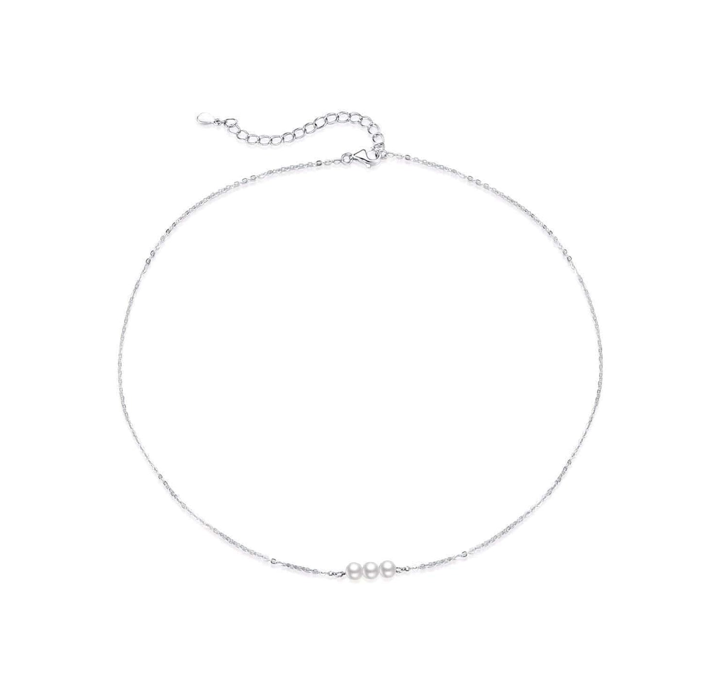 Sterling Silver Pearl Choker Necklace, Handmade with 3 Dainty Real Freshwater Pearl for Women or Girl (Silver)