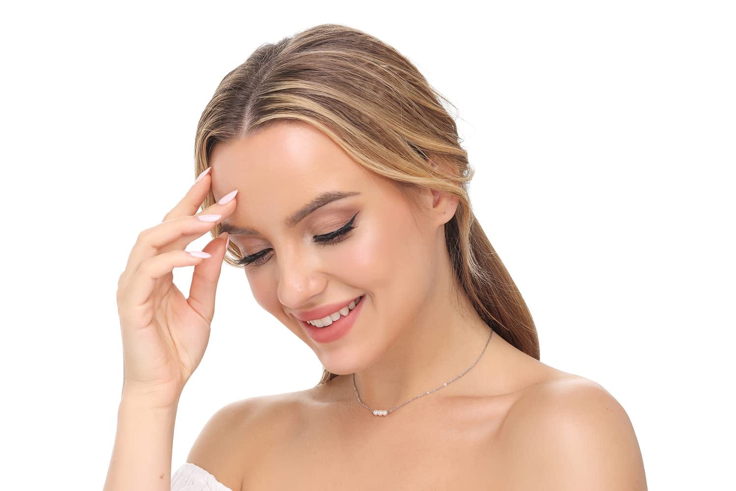 Sterling Silver Pearl Choker Necklace, Handmade with 3 Dainty Real Freshwater Pearl for Women or Girl (Silver)