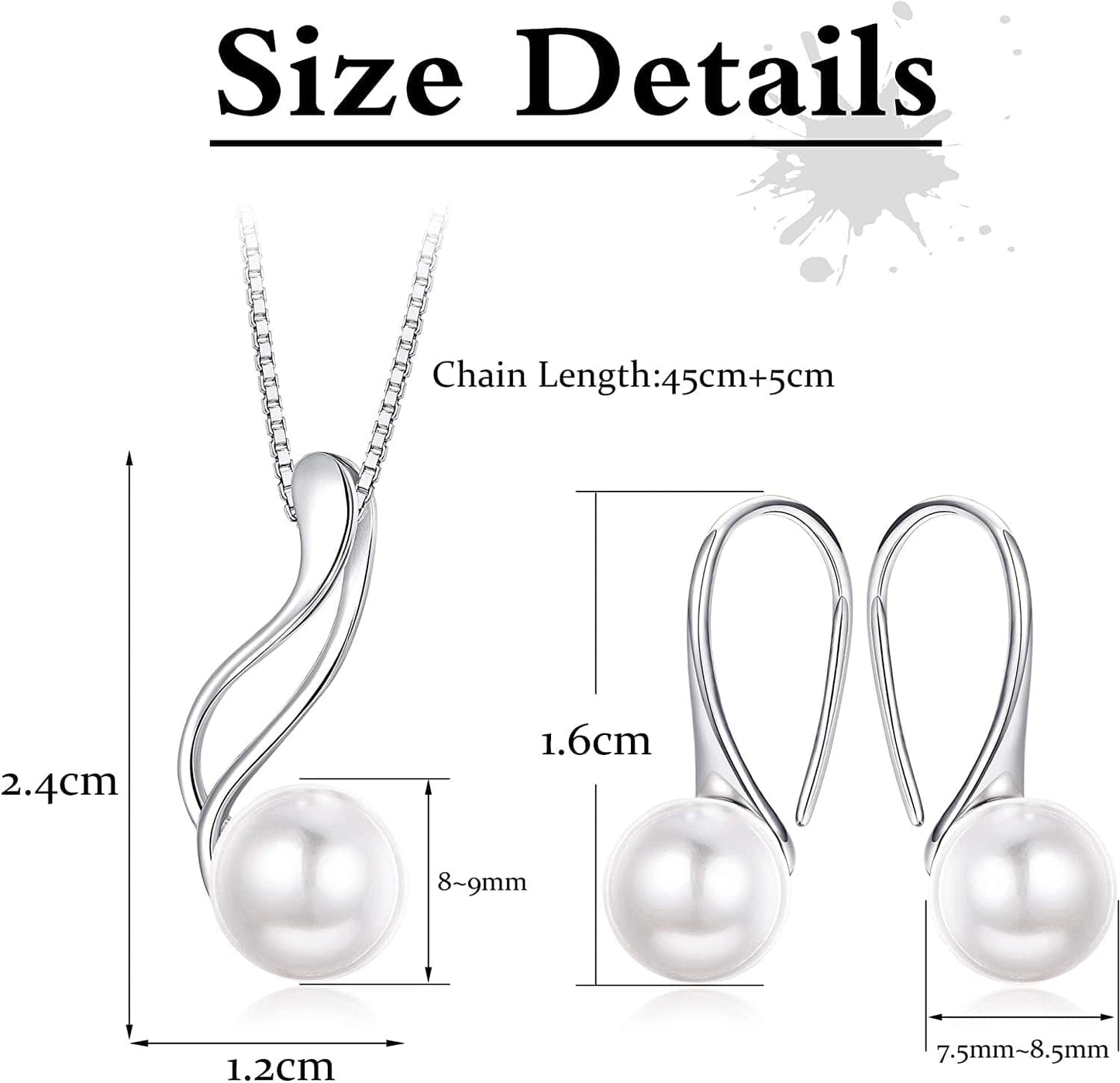 Sterling Silver Pearl Jewelry Set 18K Gold Plated Genuine Freshwater Cultured Pearl Jewelry Pendant Necklace Pearl Earrings for Women Girls White Pearl Set