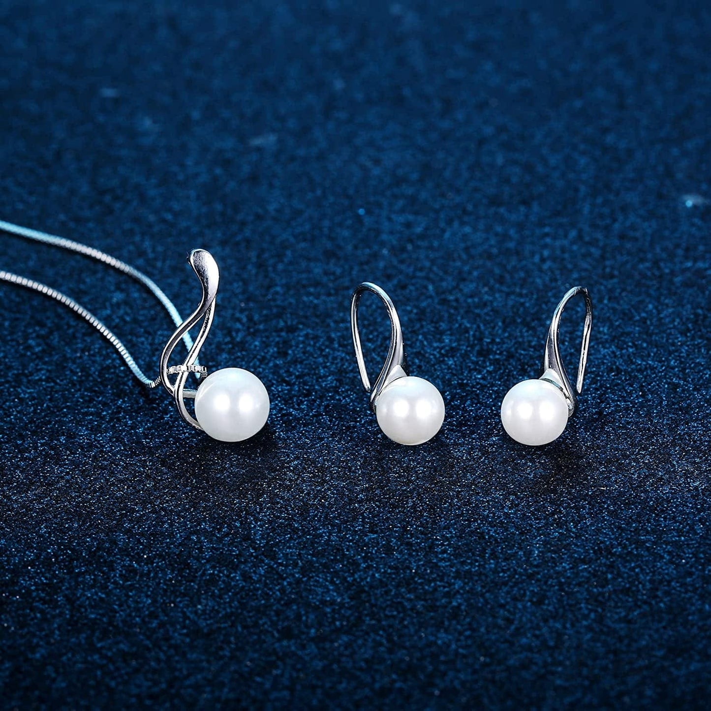 Sterling Silver Pearl Jewelry Set 18K Gold Plated Genuine Freshwater Cultured Pearl Jewelry Pendant Necklace Pearl Earrings for Women Girls White Pearl Set