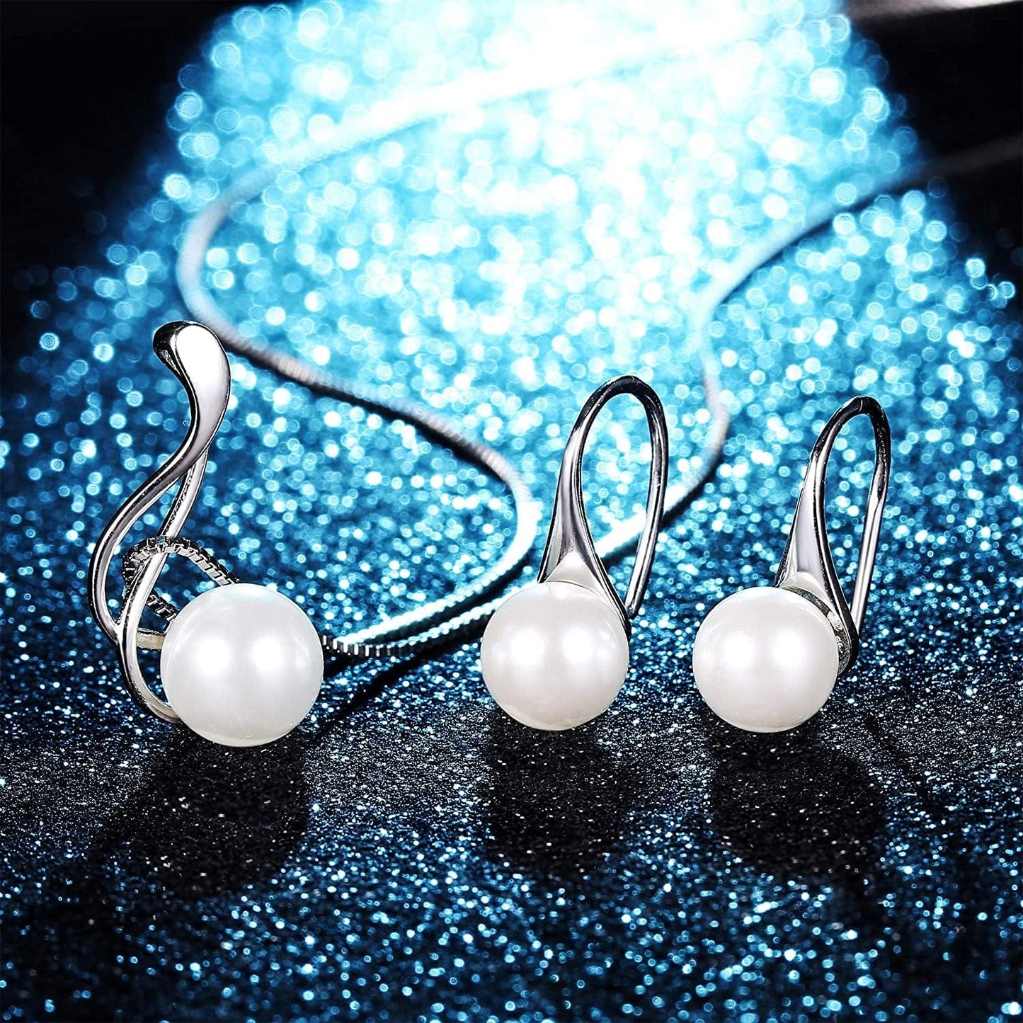 Sterling Silver Pearl Jewelry Set 18K Gold Plated Genuine Freshwater Cultured Pearl Jewelry Pendant Necklace Pearl Earrings for Women Girls White Pearl Set