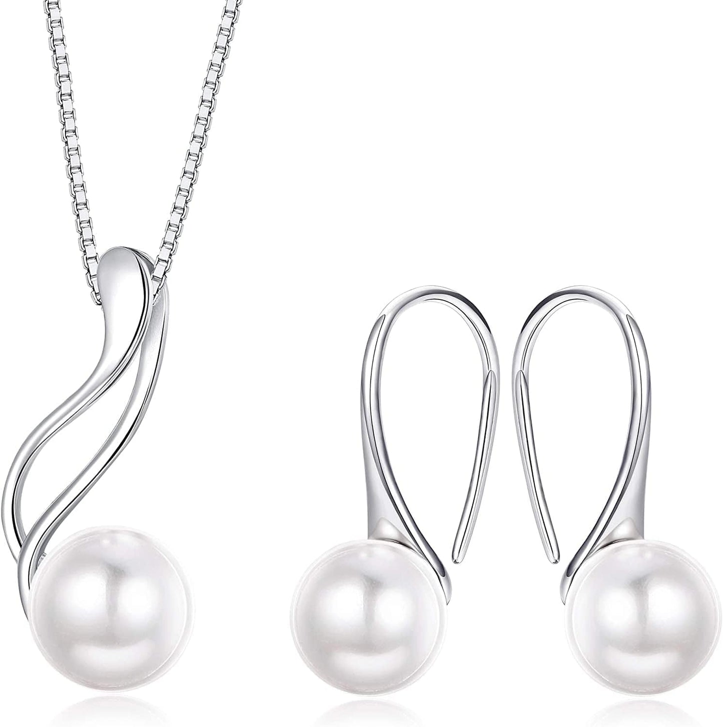 Sterling Silver Pearl Jewelry Set 18K Gold Plated Genuine Freshwater Cultured Pearl Jewelry Pendant Necklace Pearl Earrings for Women Girls White Pearl Set