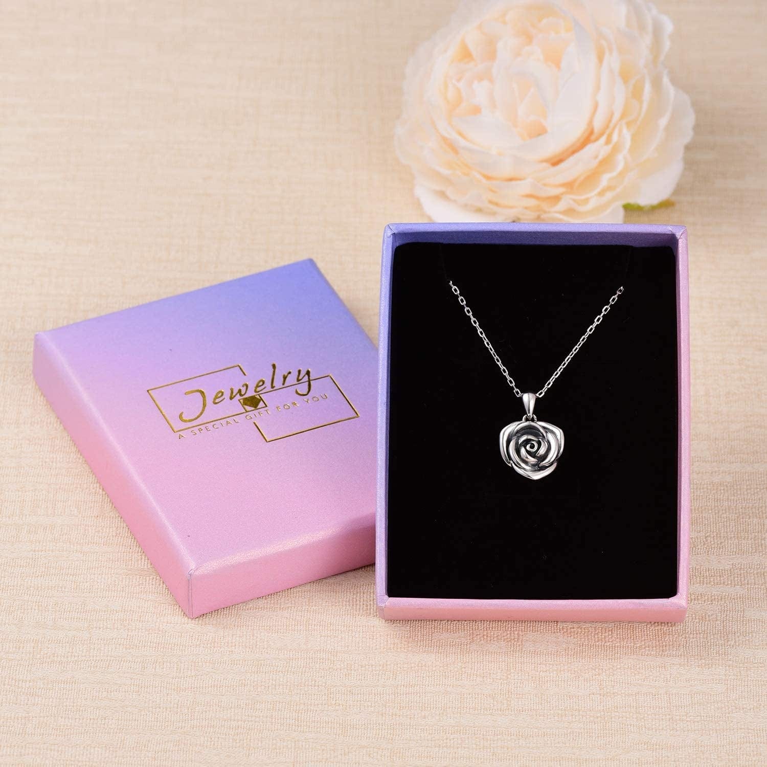 Sterling Silver Rose Flower Cremation Urn Pendant Necklace Keepsake Ashes Memorial Jewelry for Women