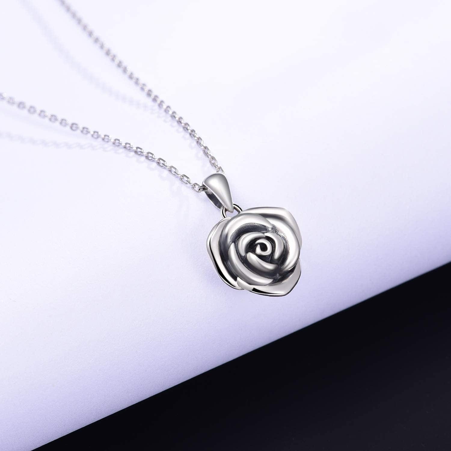 Sterling Silver Rose Flower Cremation Urn Pendant Necklace Keepsake Ashes Memorial Jewelry for Women