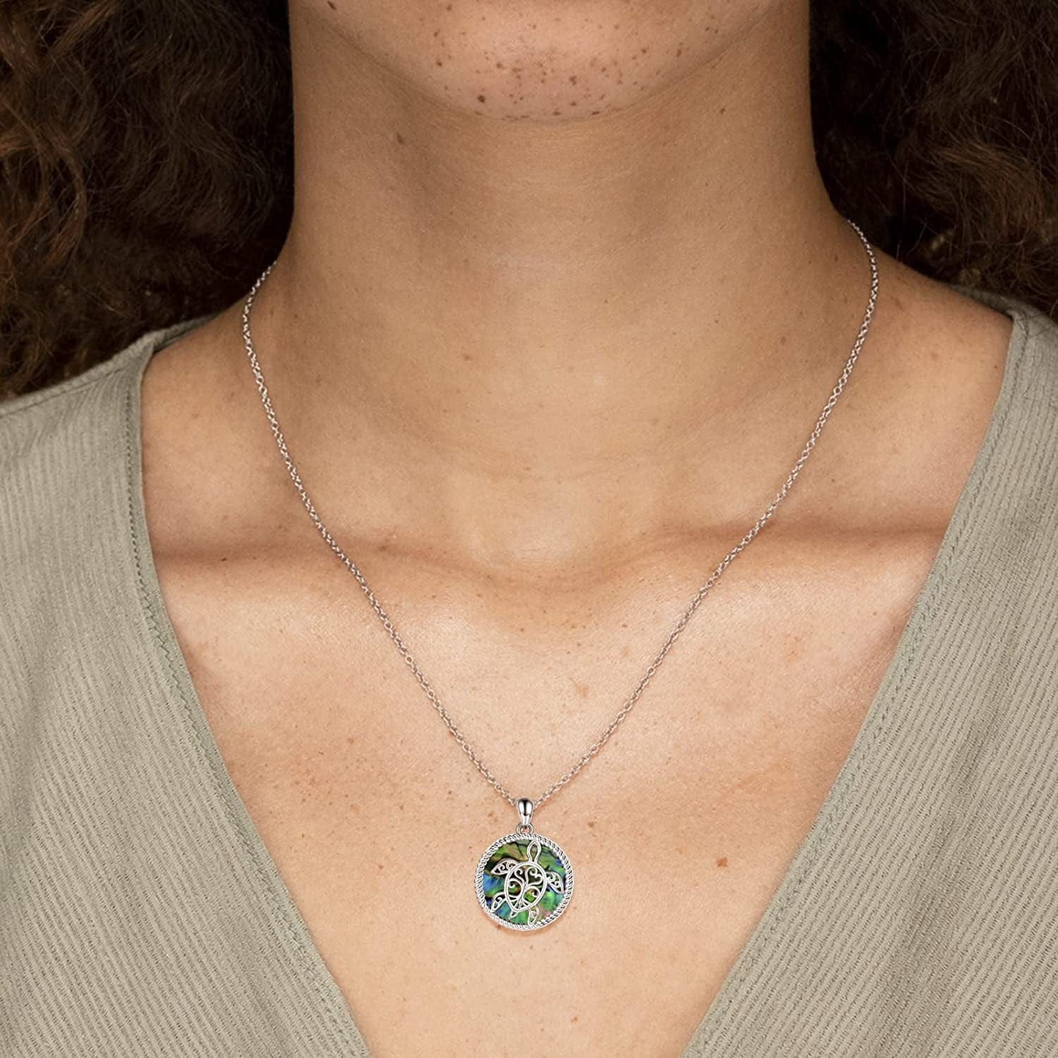 Sterling Silver Sea Turtle Necklace Tree of Life Tortoise Pendant Holiday Beachy Mothers Day Jewelry Gift for Ladies Women Mom Ocean Lover