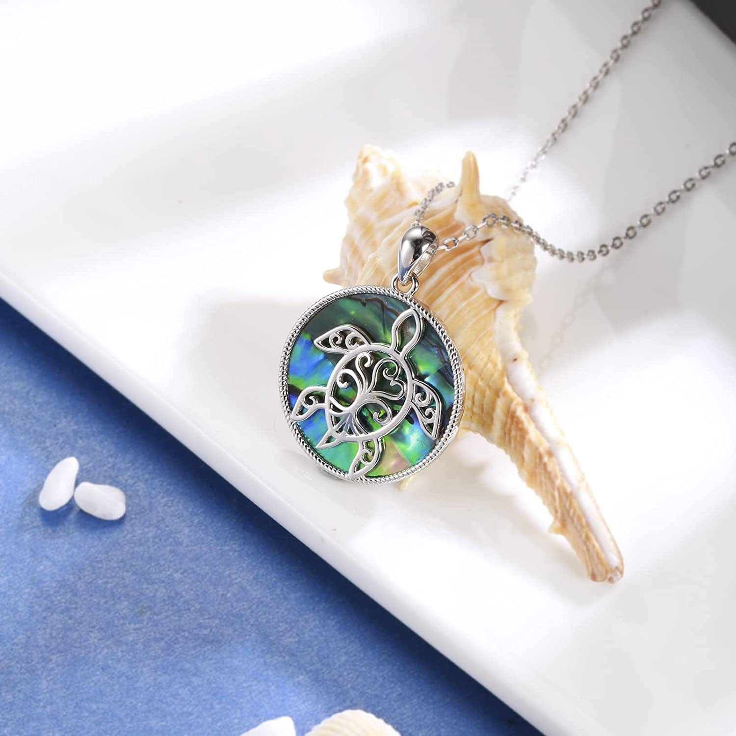Sterling Silver Sea Turtle Necklace Tree of Life Tortoise Pendant Holiday Beachy Mothers Day Jewelry Gift for Ladies Women Mom Ocean Lover
