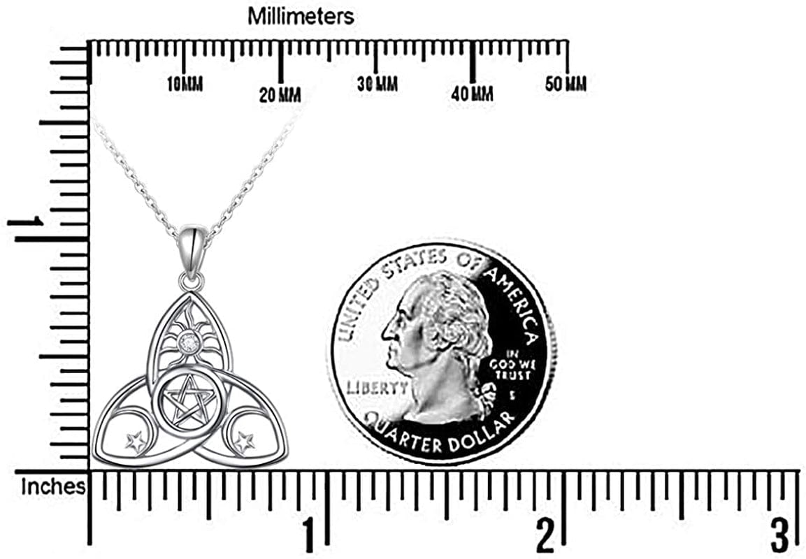Sterling Silver Triple Moon Goddess Triquetra Pentacle Knot Necklace Pagan Wicca Pendant Necklace or Ring