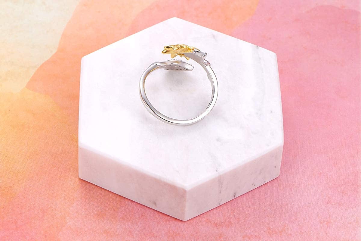 Sterling Silver You Are My Sunshine Sunflower CZ Heart Ring Adjustable Size 5-9