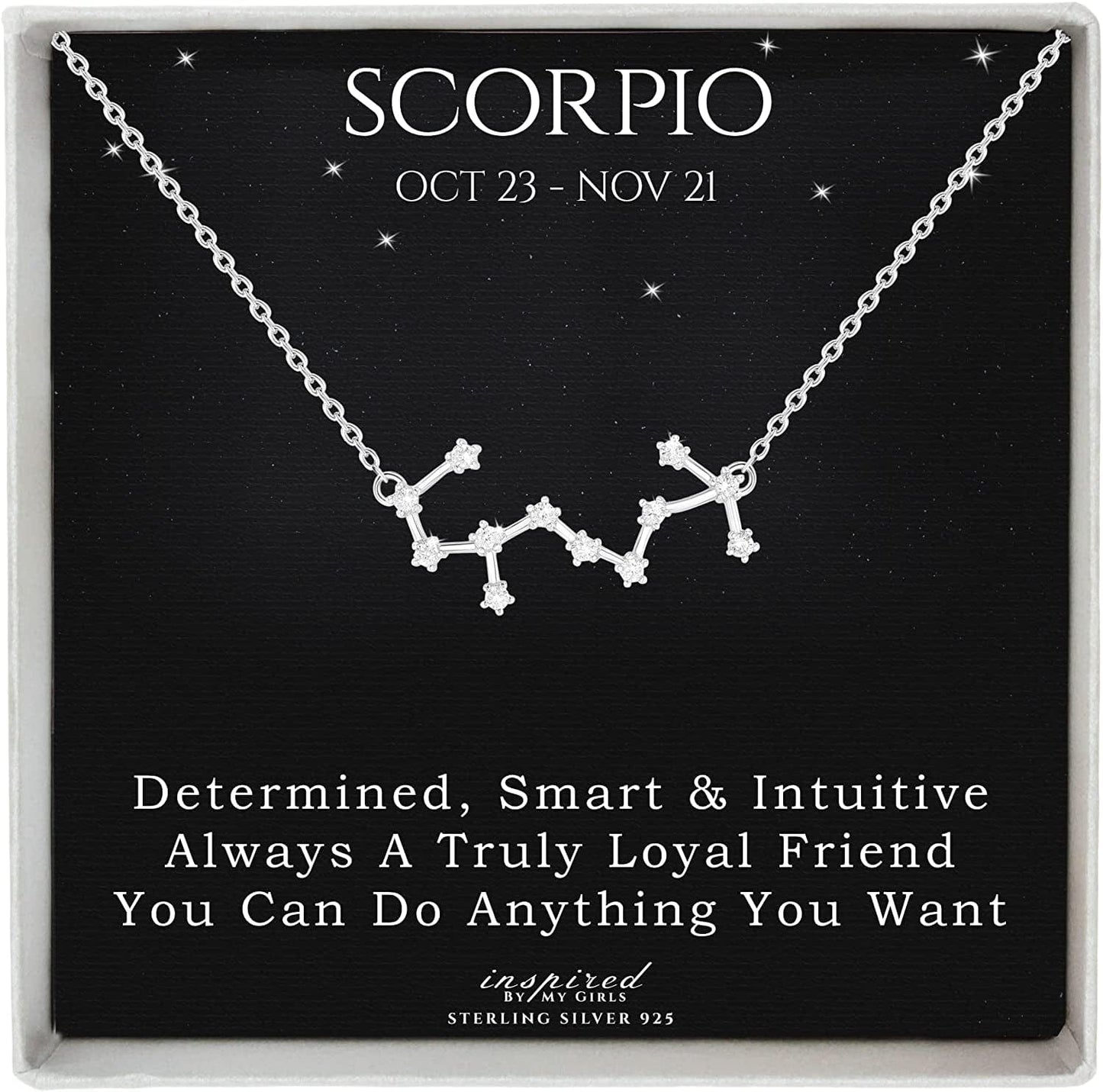 Sterling Silver Zodiac Constellation Necklace Ready to Give Gift in Keepsake Box - Choose Star Sign Scorpio / Sterling Silver