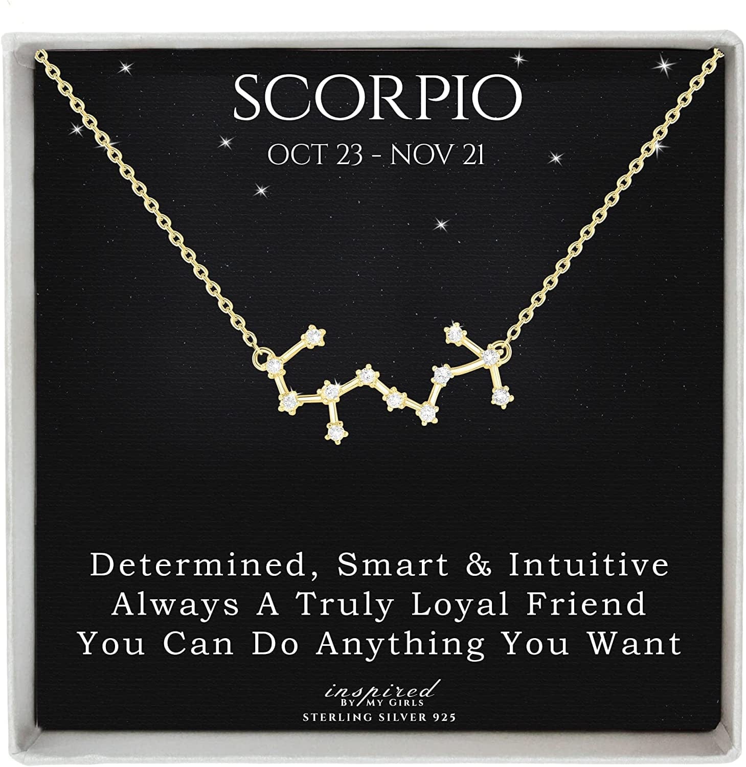 Sterling Silver Zodiac Constellation Necklace Ready to Give Gift in Keepsake Box - Choose Star Sign Scorpio / Gold Plated
