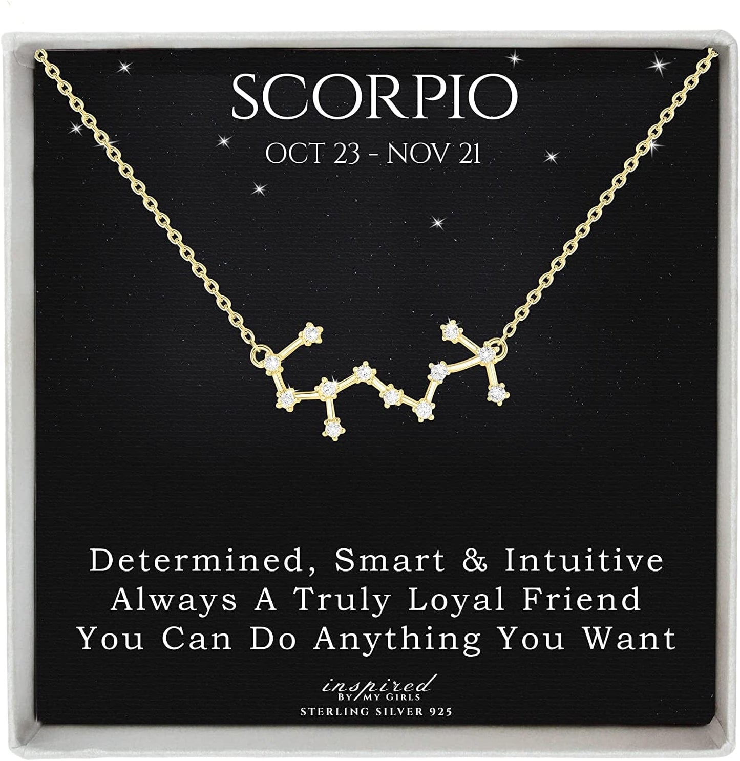 Sterling Silver Zodiac Constellation Necklace Ready to Give Gift in Keepsake Box - Choose Star Sign Scorpio / Gold Plated