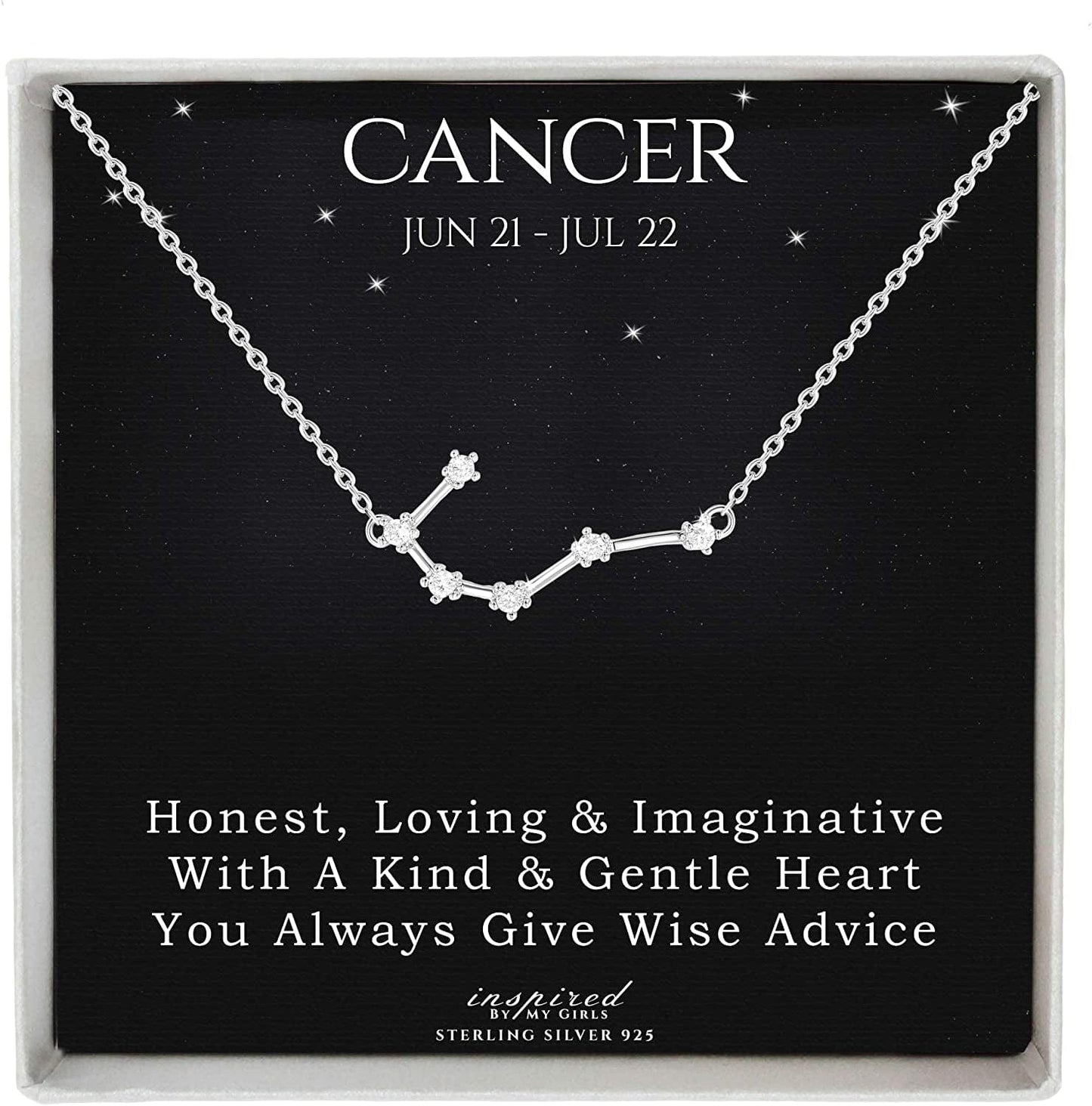 Sterling Silver Zodiac Constellation Necklace Ready to Give Gift in Keepsake Box - Choose Star Sign Cancer / Sterling Silver