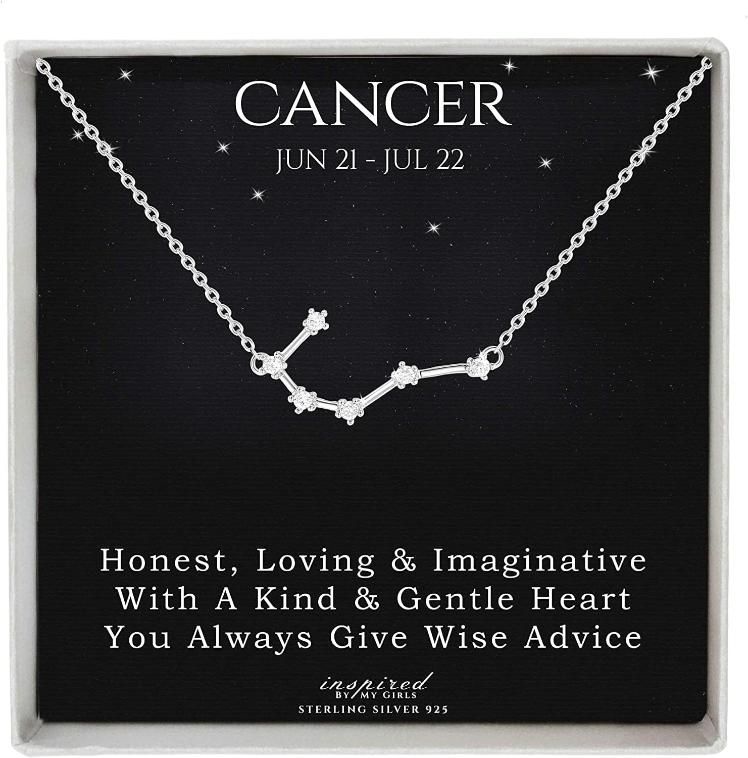 Sterling Silver Zodiac Constellation Necklace Ready to Give Gift in Keepsake Box - Choose Star Sign Cancer / Sterling Silver