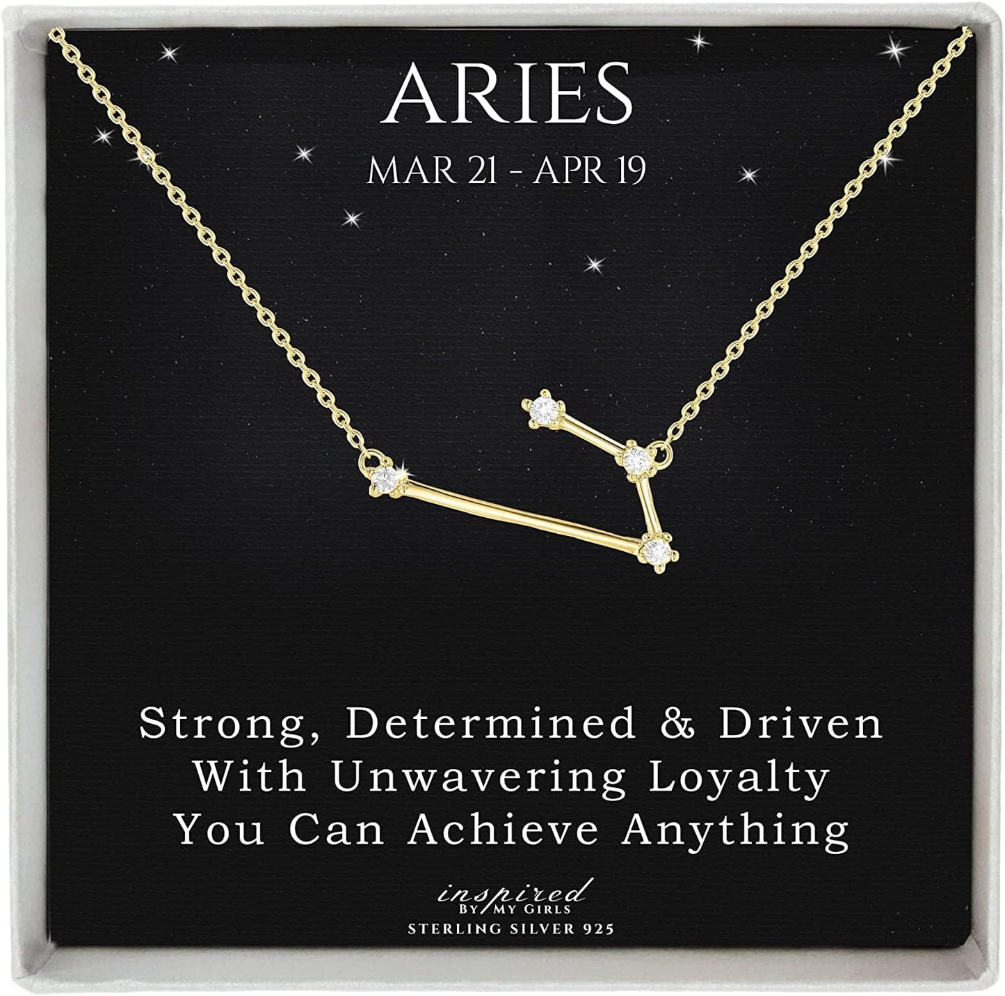 Sterling Silver Zodiac Constellation Necklace Ready to Give Gift in Keepsake Box - Choose Star Sign Aries / Gold Plated