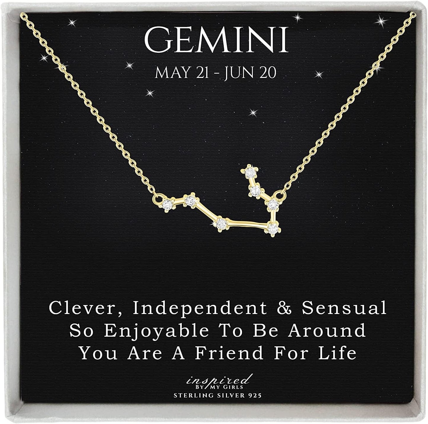 Sterling Silver Zodiac Constellation Necklace Ready to Give Gift in Keepsake Box - Choose Star Sign Gemini / Gold Plated
