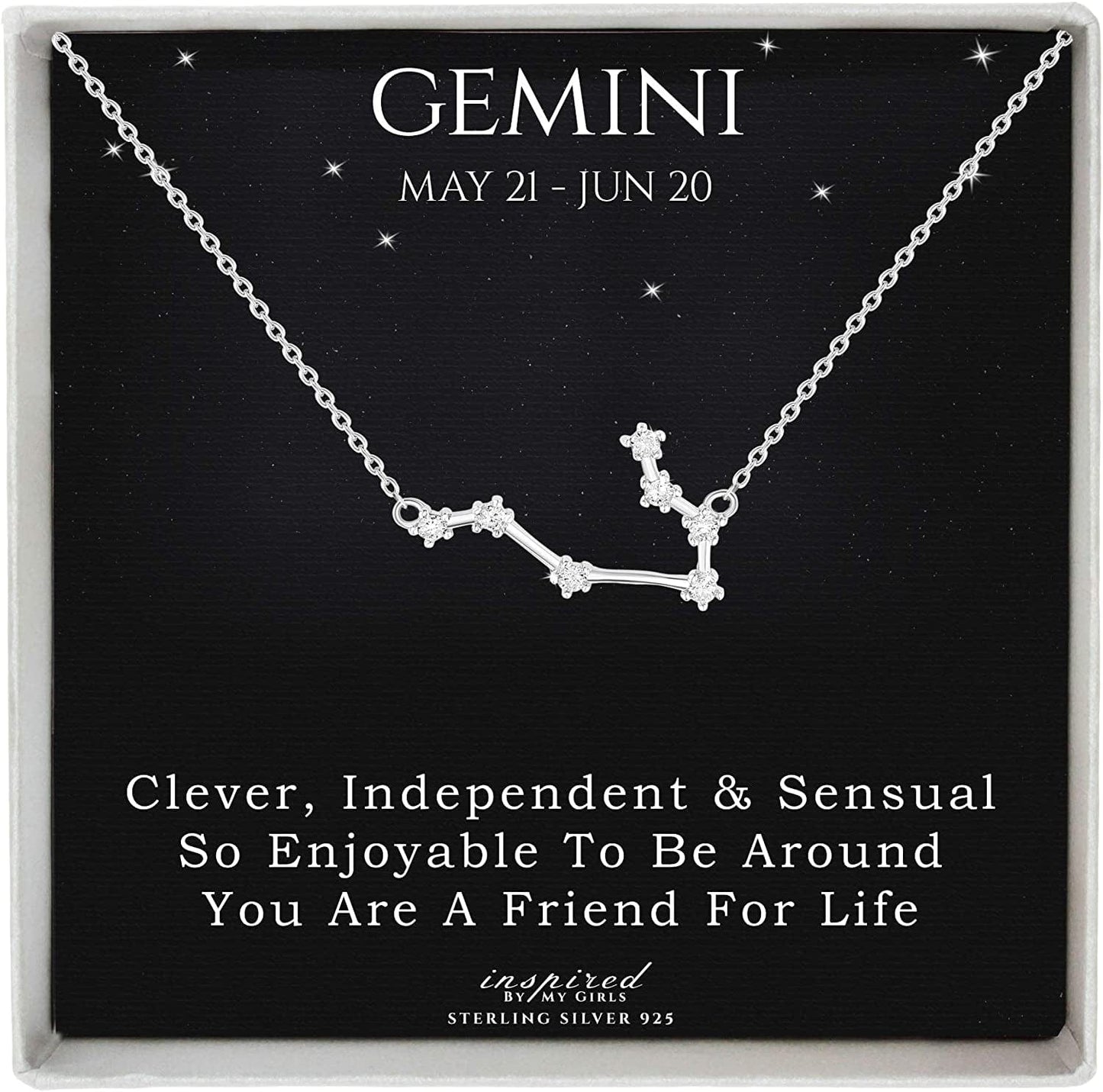 Sterling Silver Zodiac Constellation Necklace Ready to Give Gift in Keepsake Box - Choose Star Sign Gemini / Sterling Silver
