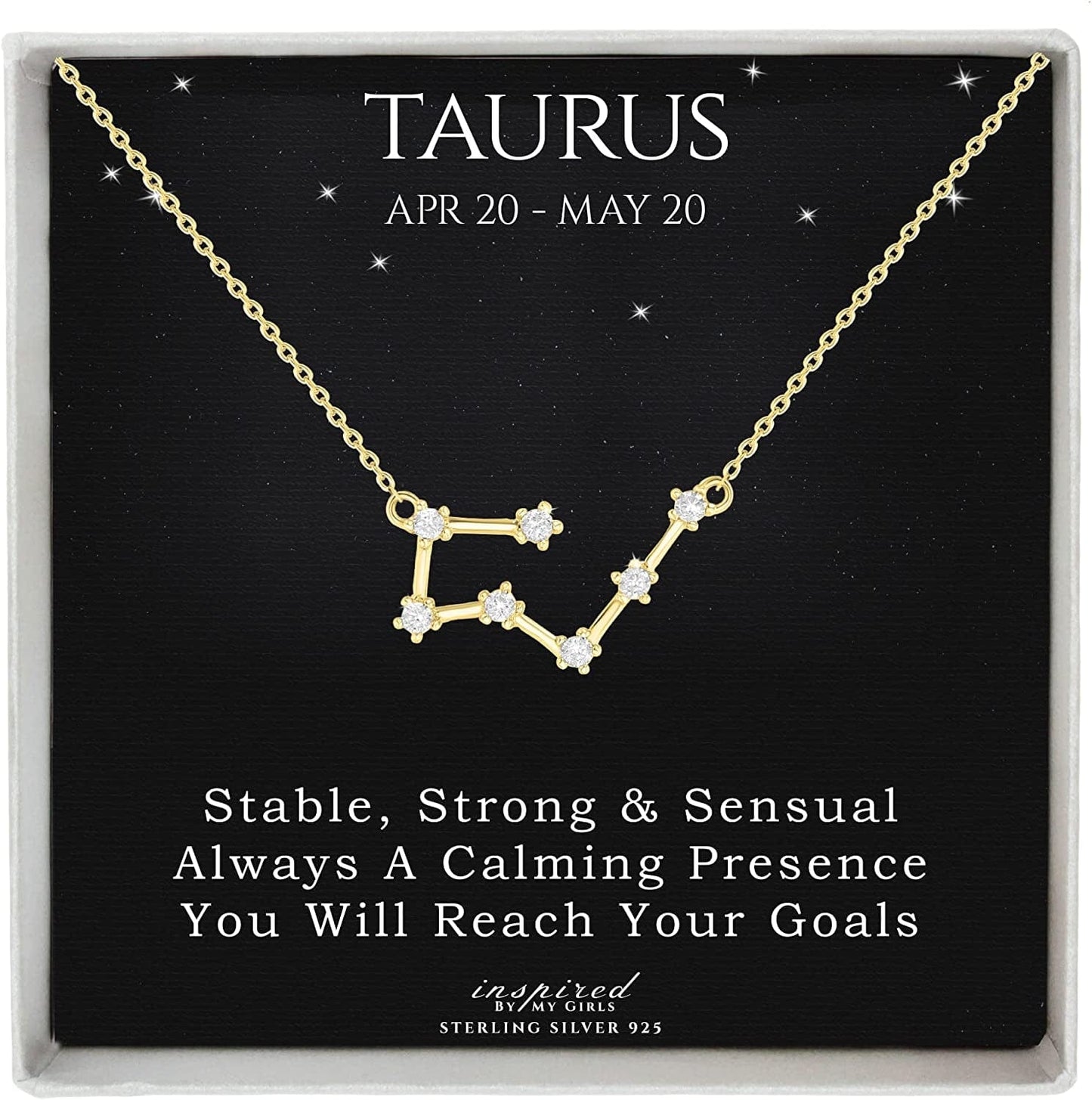 Sterling Silver Zodiac Constellation Necklace Ready to Give Gift in Keepsake Box - Choose Star Sign Taurus / Gold Plated