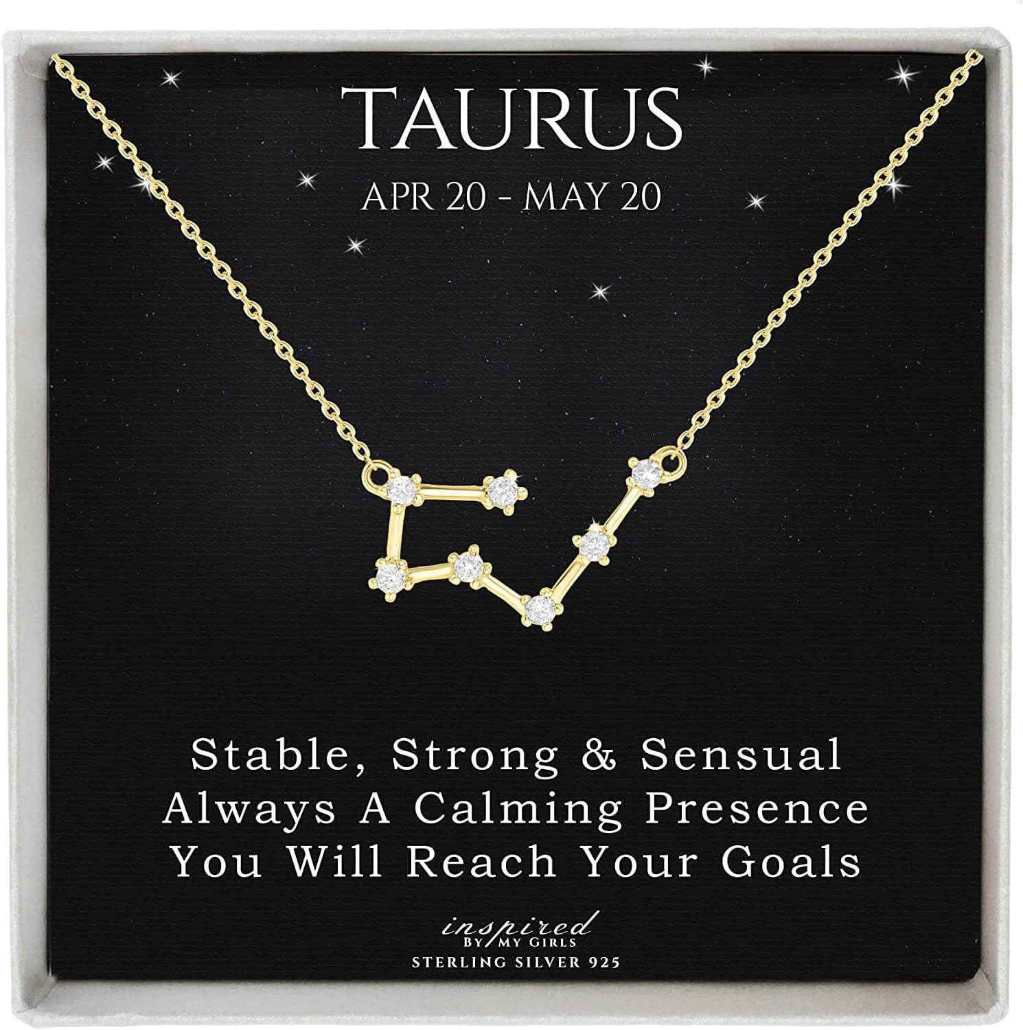 Sterling Silver Zodiac Constellation Necklace Ready to Give Gift in Keepsake Box - Choose Star Sign Taurus / Gold Plated