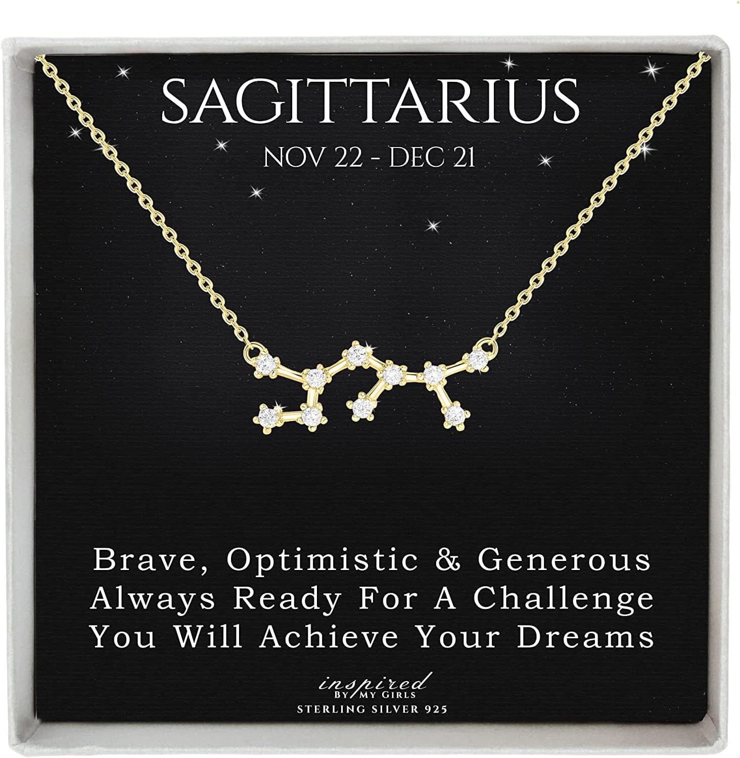 Sterling Silver Zodiac Constellation Necklace Ready to Give Gift in Keepsake Box - Choose Star Sign Sagittarius / Gold Plated