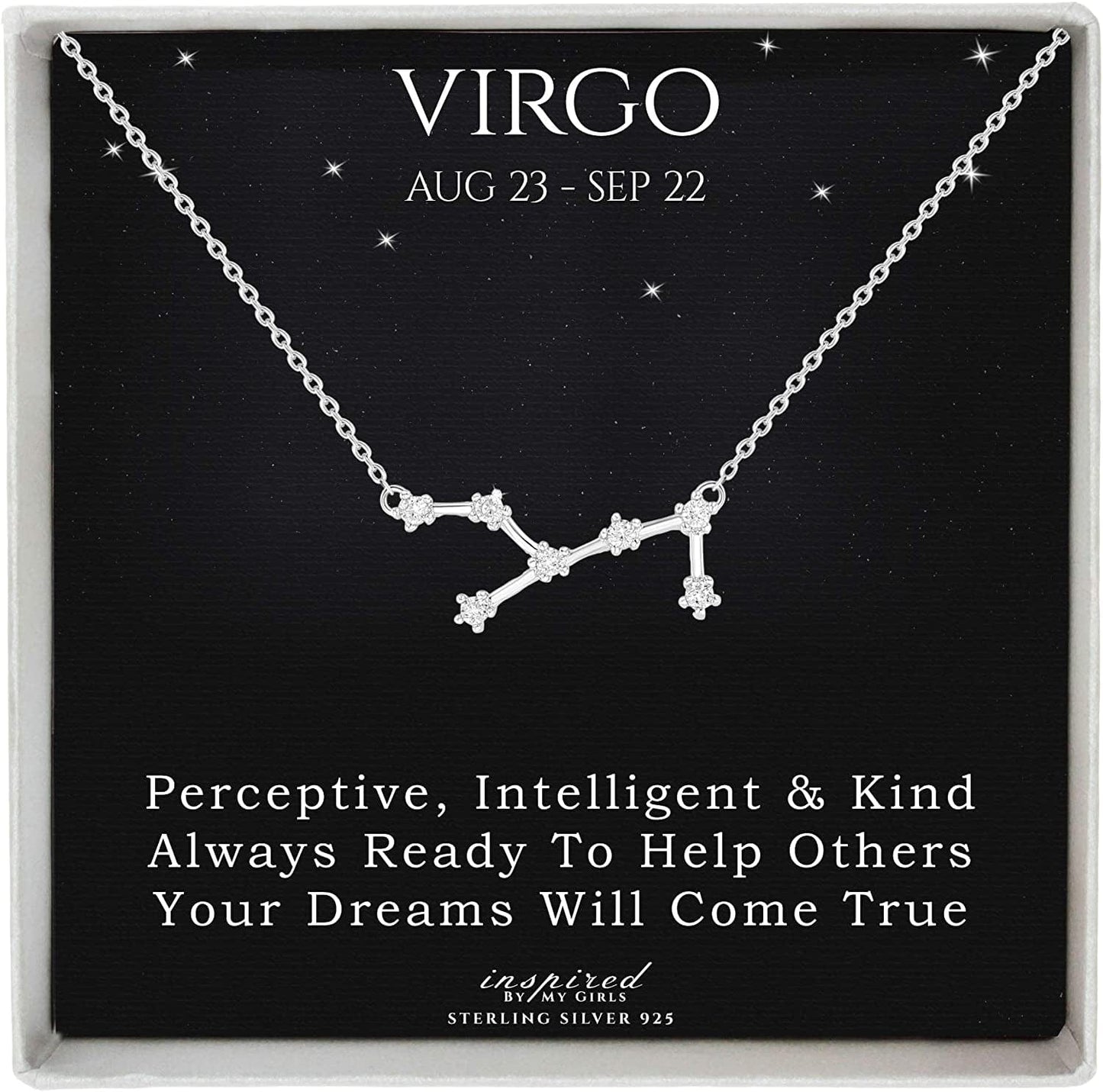 Sterling Silver Zodiac Constellation Necklace Ready to Give Gift in Keepsake Box - Choose Star Sign Virgo / Sterling Silver