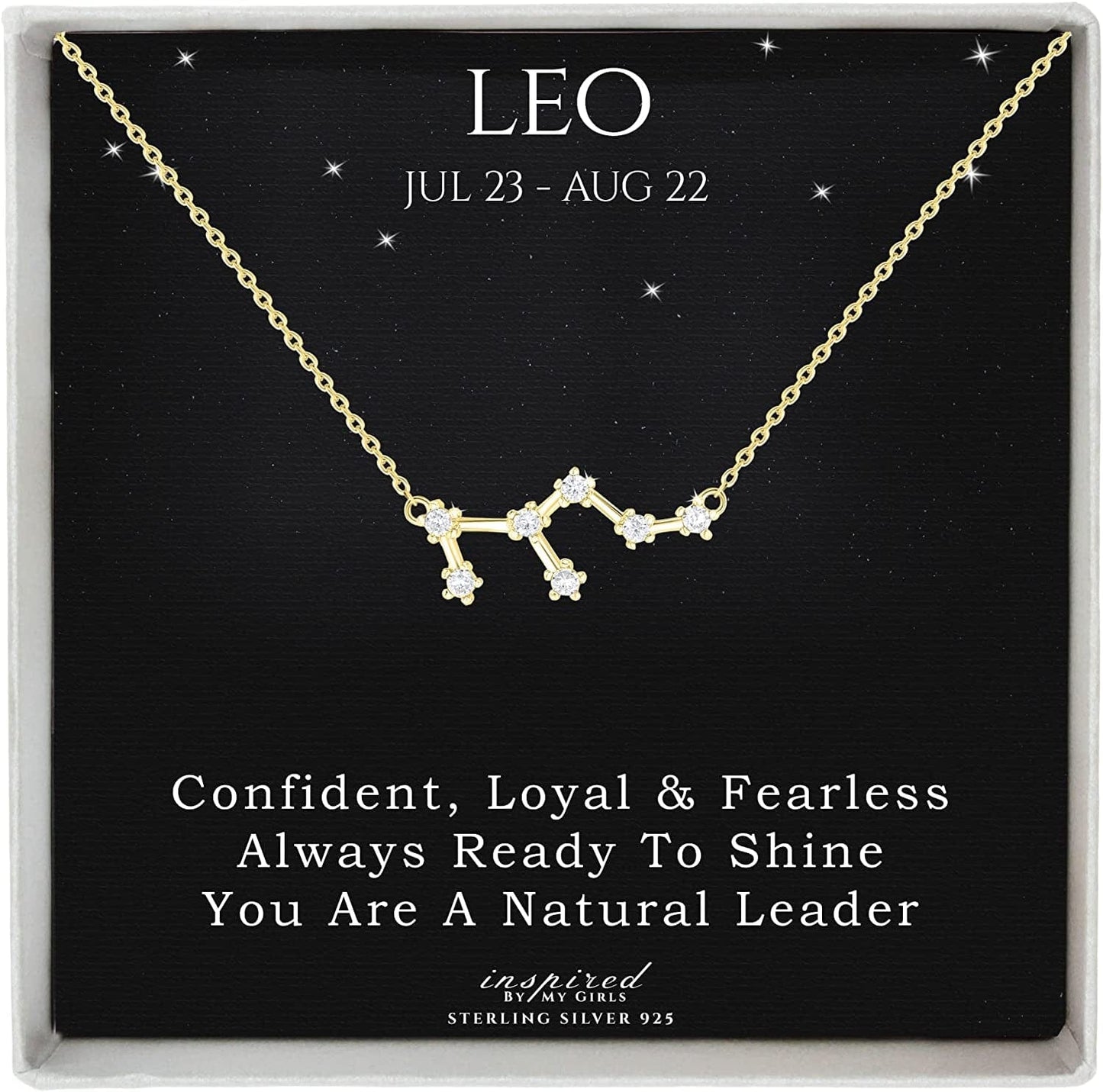 Sterling Silver Zodiac Constellation Necklace Ready to Give Gift in Keepsake Box - Choose Star Sign Leo / Gold Plated