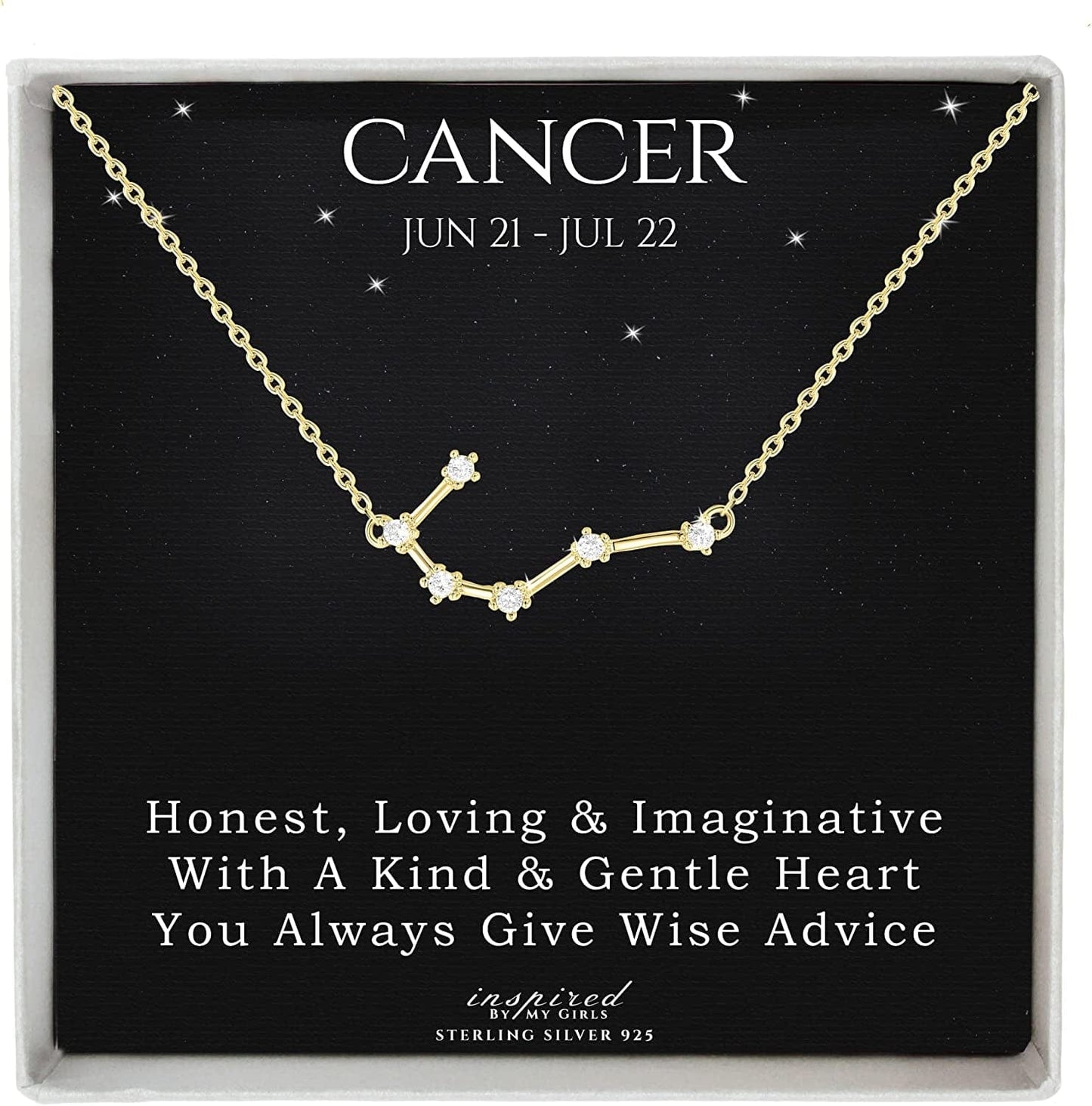 Sterling Silver Zodiac Constellation Necklace Ready to Give Gift in Keepsake Box - Choose Star Sign Cancer / Gold Plated