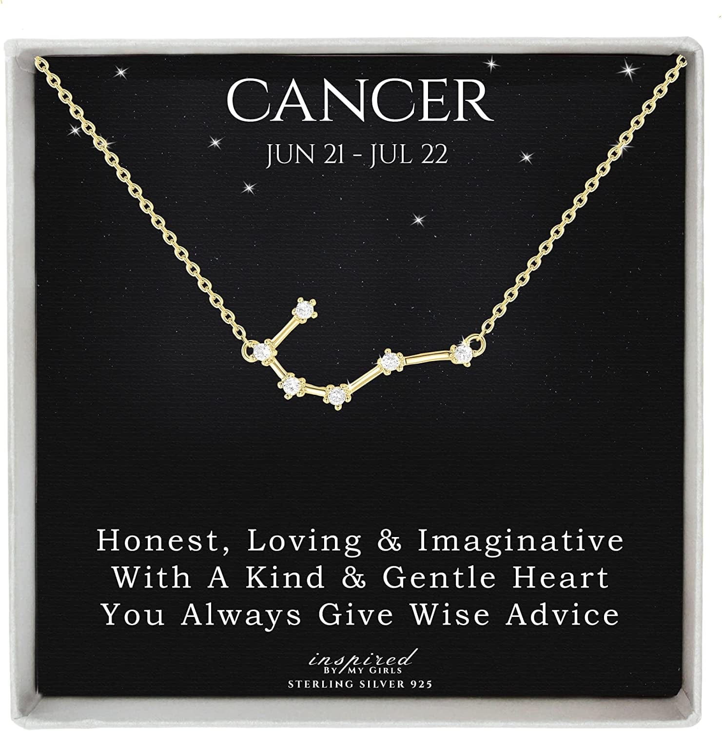 Sterling Silver Zodiac Constellation Necklace Ready to Give Gift in Keepsake Box - Choose Star Sign Cancer / Gold Plated