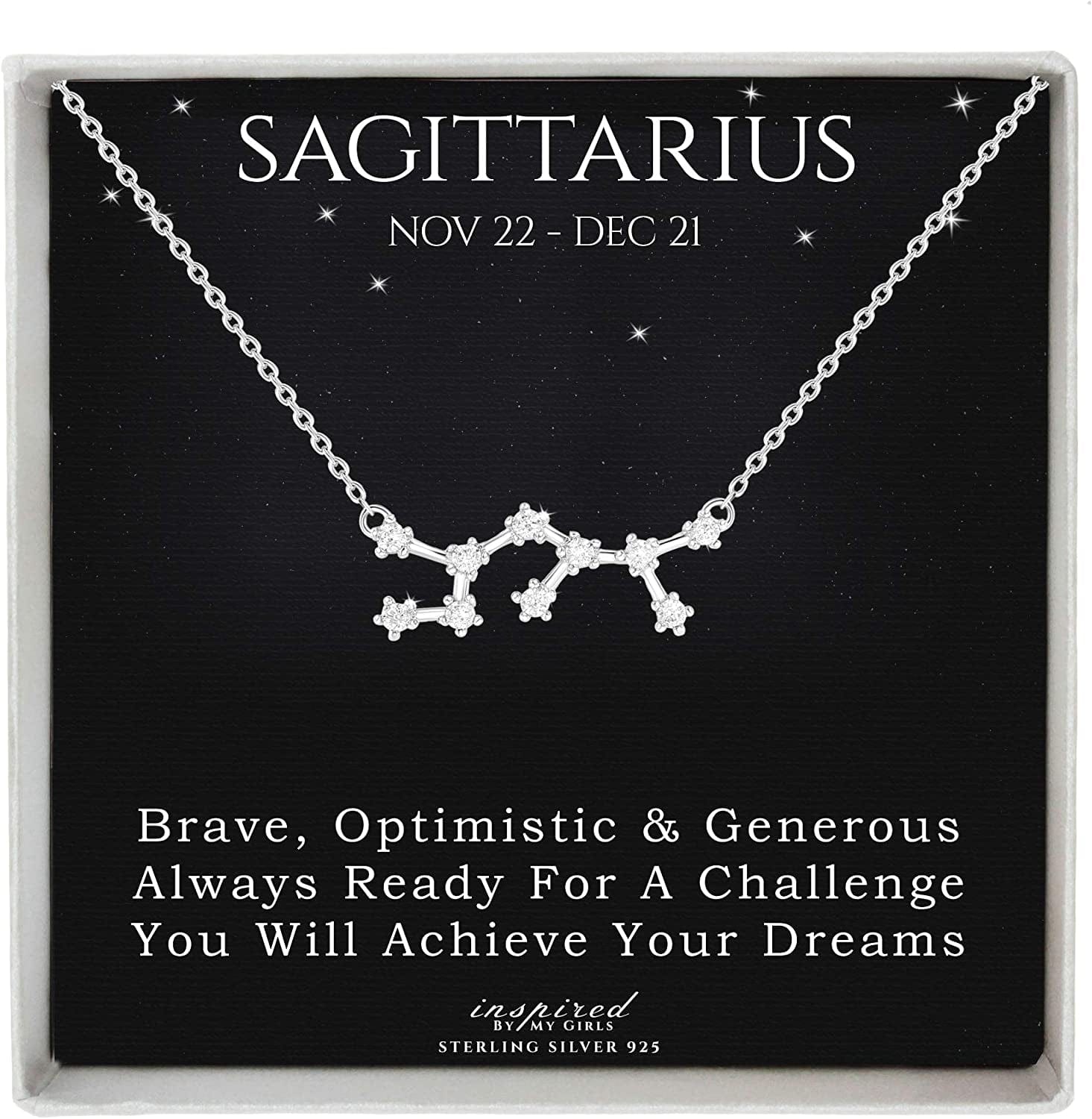 Sterling Silver Zodiac Constellation Necklace Ready to Give Gift in Keepsake Box - Choose Star Sign Sagittarius / Sterling Silver