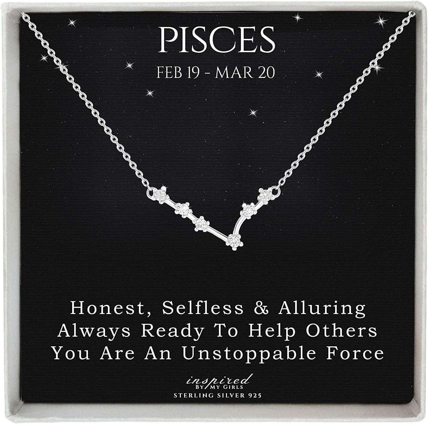 Sterling Silver Zodiac Constellation Necklace Ready to Give Gift in Keepsake Box - Choose Star Sign Pisces / Sterling Silver