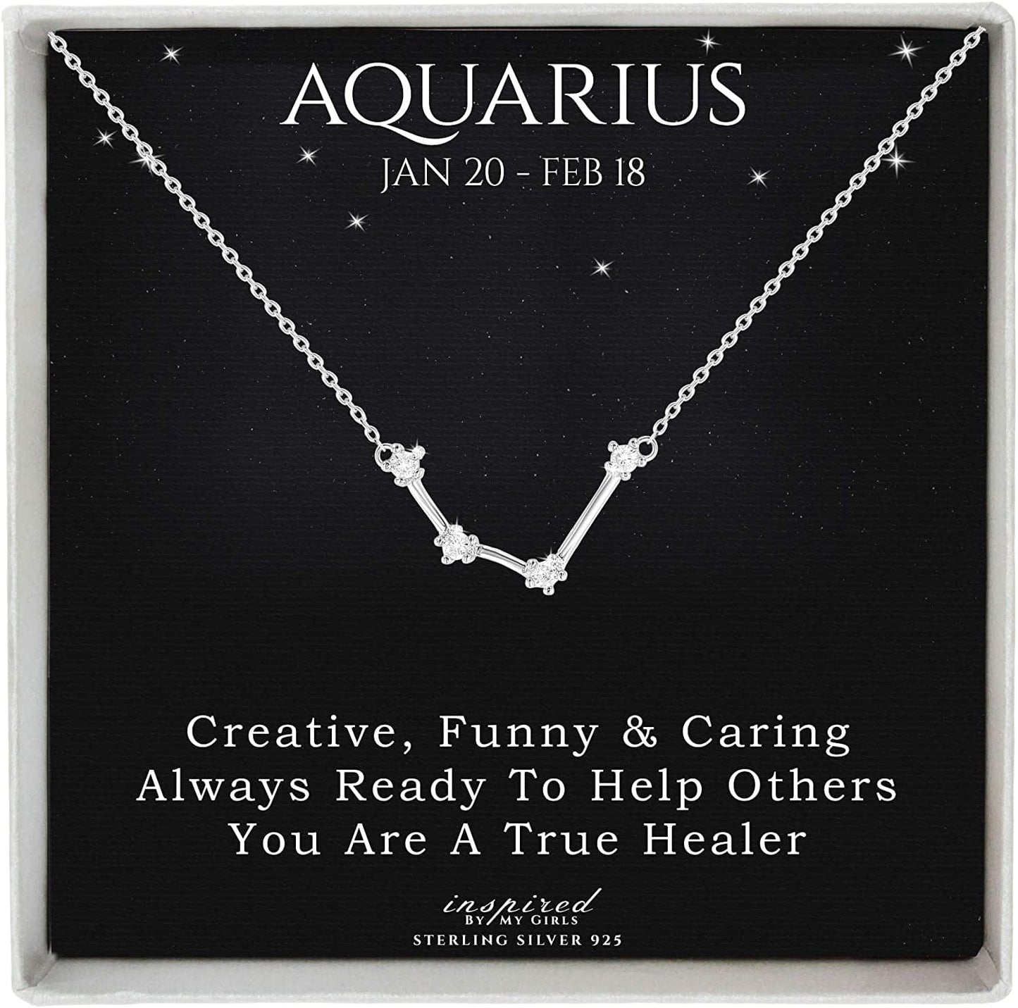 Sterling Silver Zodiac Constellation Necklace Ready to Give Gift in Keepsake Box - Choose Star Sign Aquarius / Sterling Silver