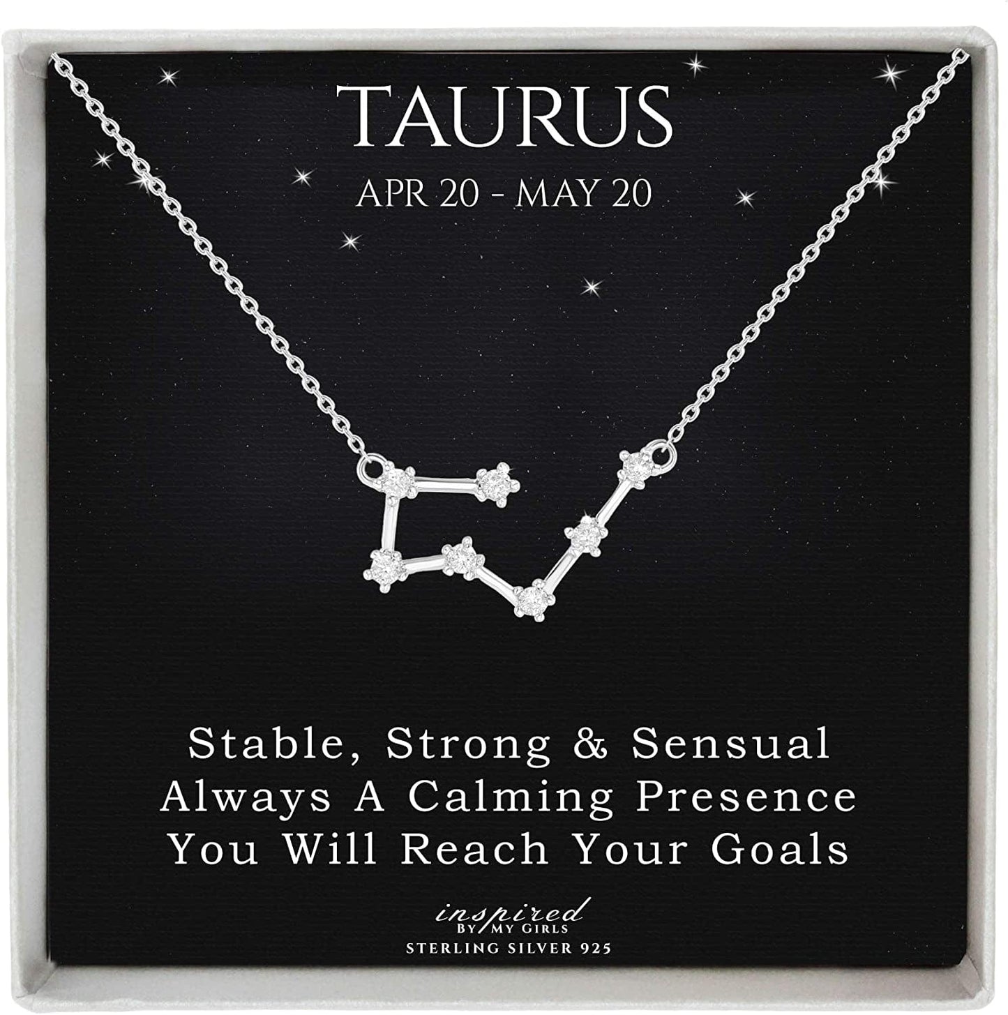 Sterling Silver Zodiac Constellation Necklace Ready to Give Gift in Keepsake Box - Choose Star Sign Taurus / Sterling Silver