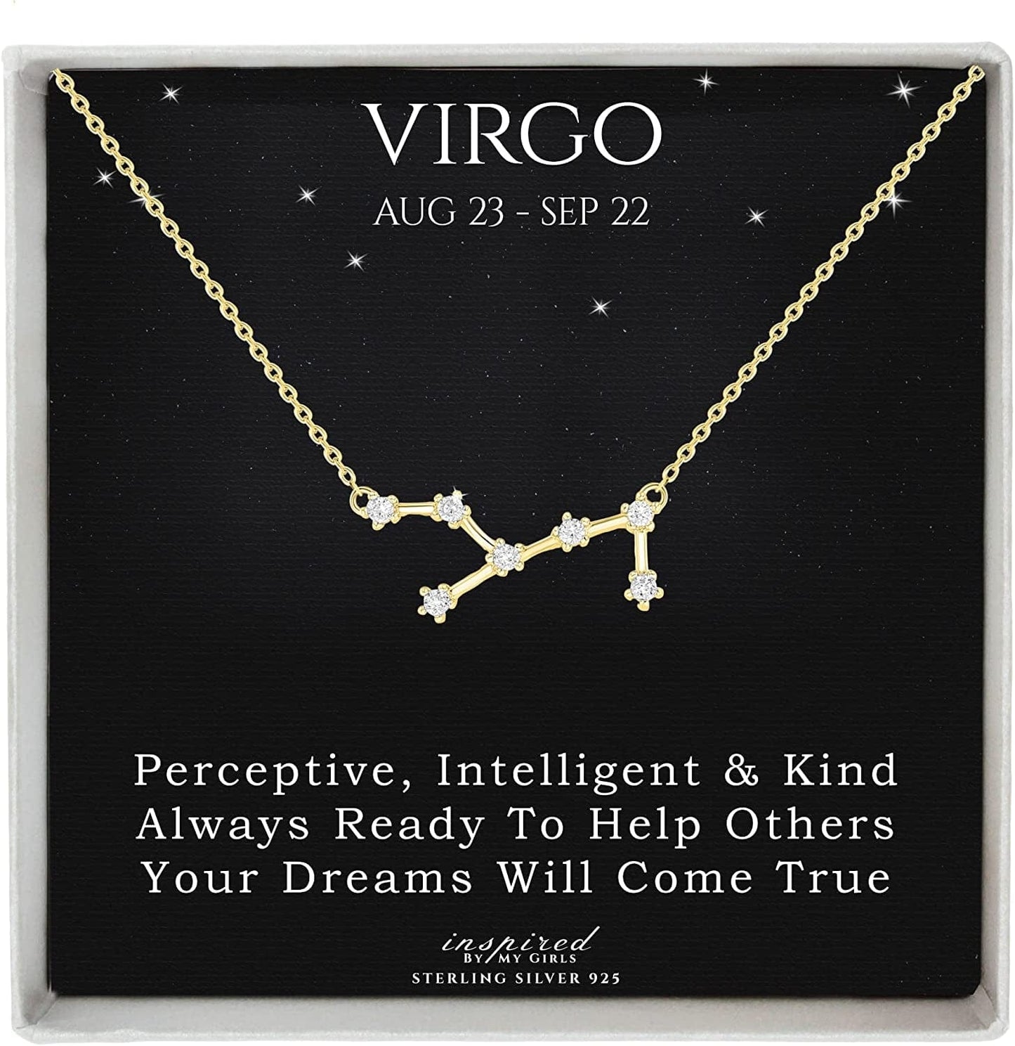 Sterling Silver Zodiac Constellation Necklace Ready to Give Gift in Keepsake Box - Choose Star Sign Virgo / Gold Plated