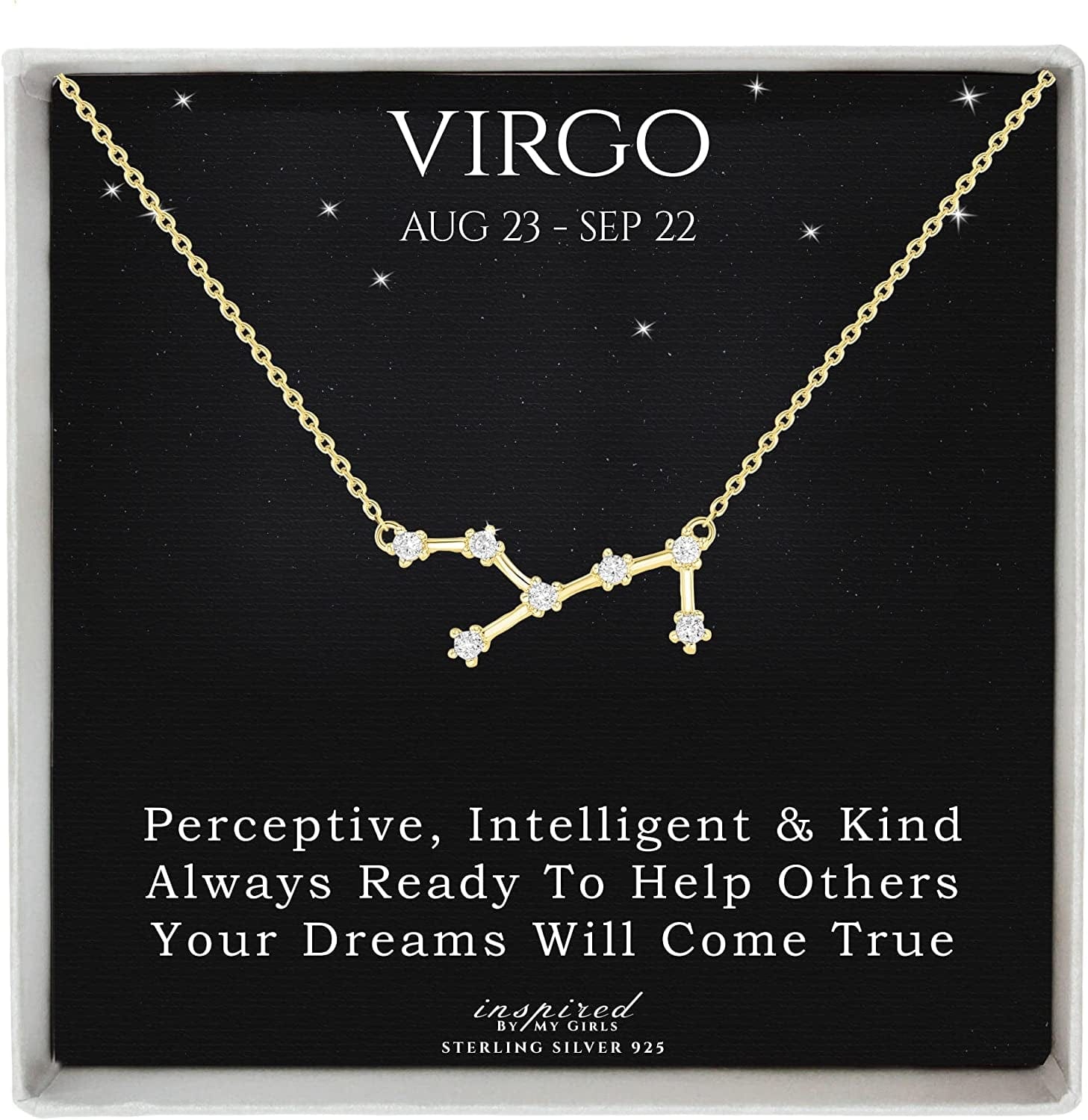 Sterling Silver Zodiac Constellation Necklace Ready to Give Gift in Keepsake Box - Choose Star Sign Virgo / Gold Plated