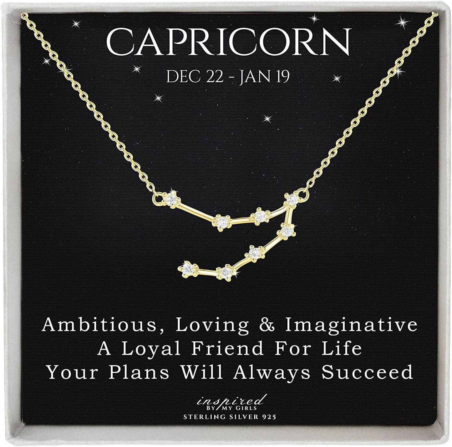 Sterling Silver Zodiac Constellation Necklace Ready to Give Gift in Keepsake Box - Choose Star Sign Capricorn / Gold Plated