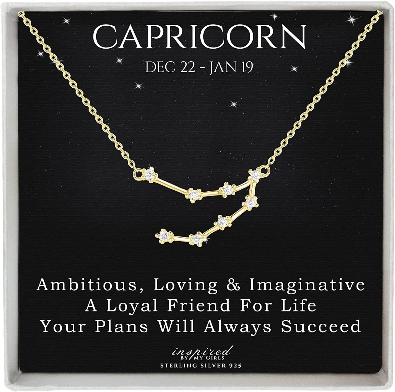 Sterling Silver Zodiac Constellation Necklace Ready to Give Gift in Keepsake Box - Choose Star Sign Capricorn / Gold Plated