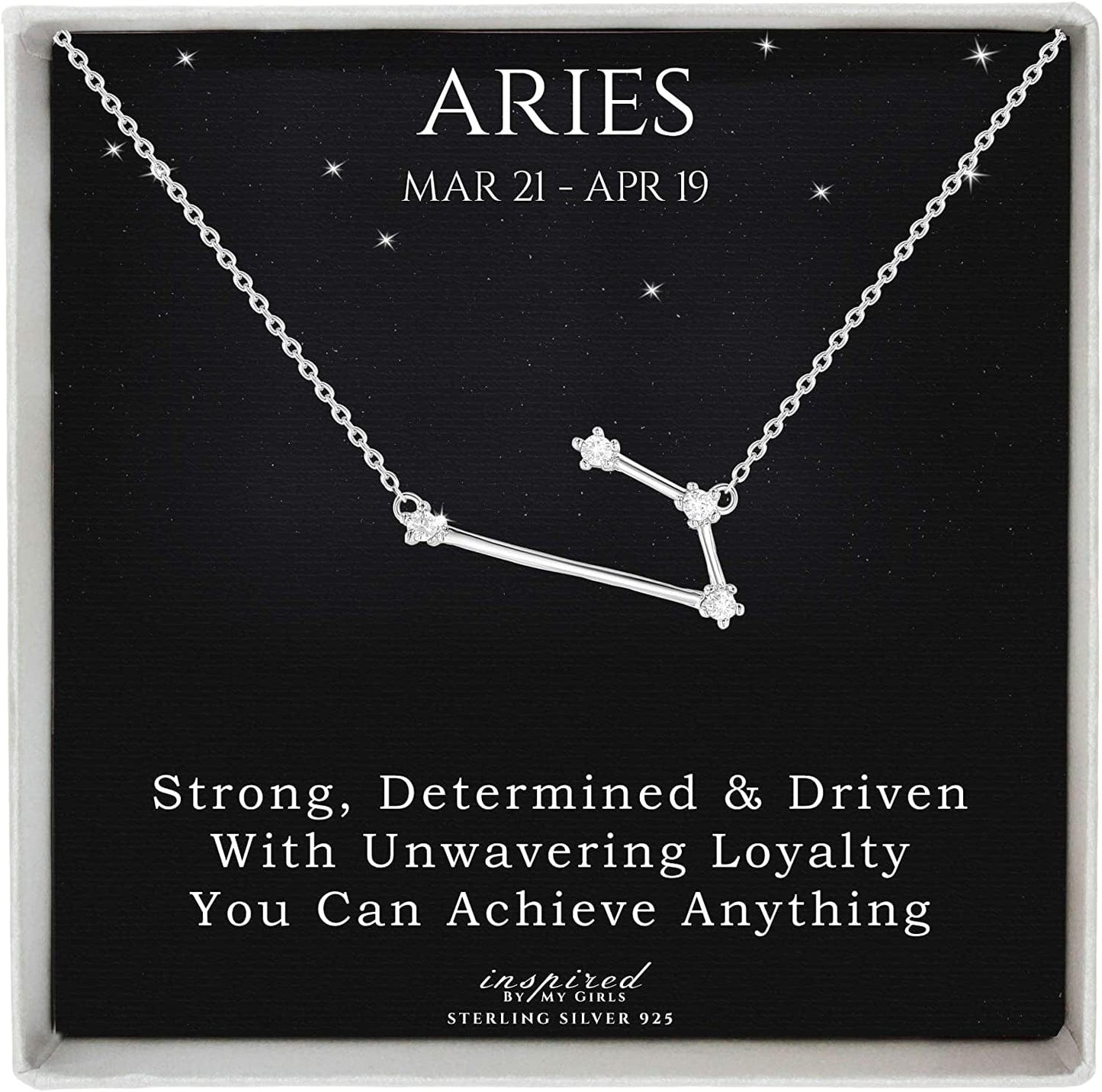 Sterling Silver Zodiac Constellation Necklace Ready to Give Gift in Keepsake Box - Choose Star Sign Aries / Sterling Silver