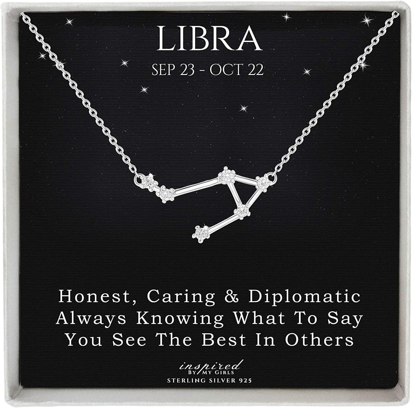 Sterling Silver Zodiac Constellation Necklace Ready to Give Gift in Keepsake Box - Choose Star Sign Libra / Sterling Silver
