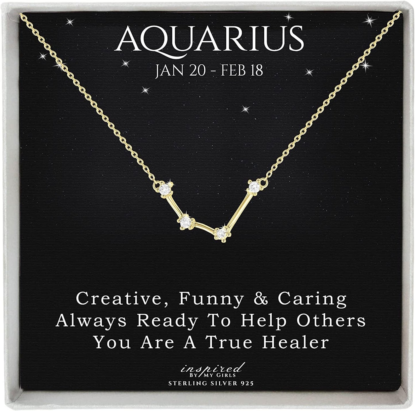 Sterling Silver Zodiac Constellation Necklace Ready to Give Gift in Keepsake Box - Choose Star Sign Aquarius / Gold Plated