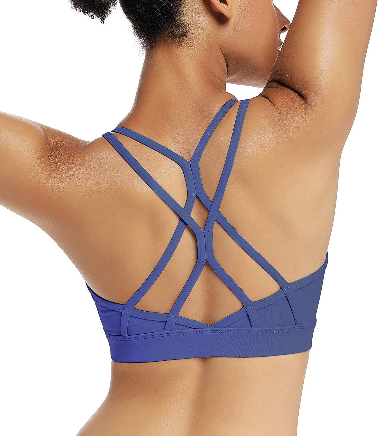 Strappy Sports Bra for Women Sexy Crisscross Back Light Support Yoga Bra with Removable Cups Violet / X-Small